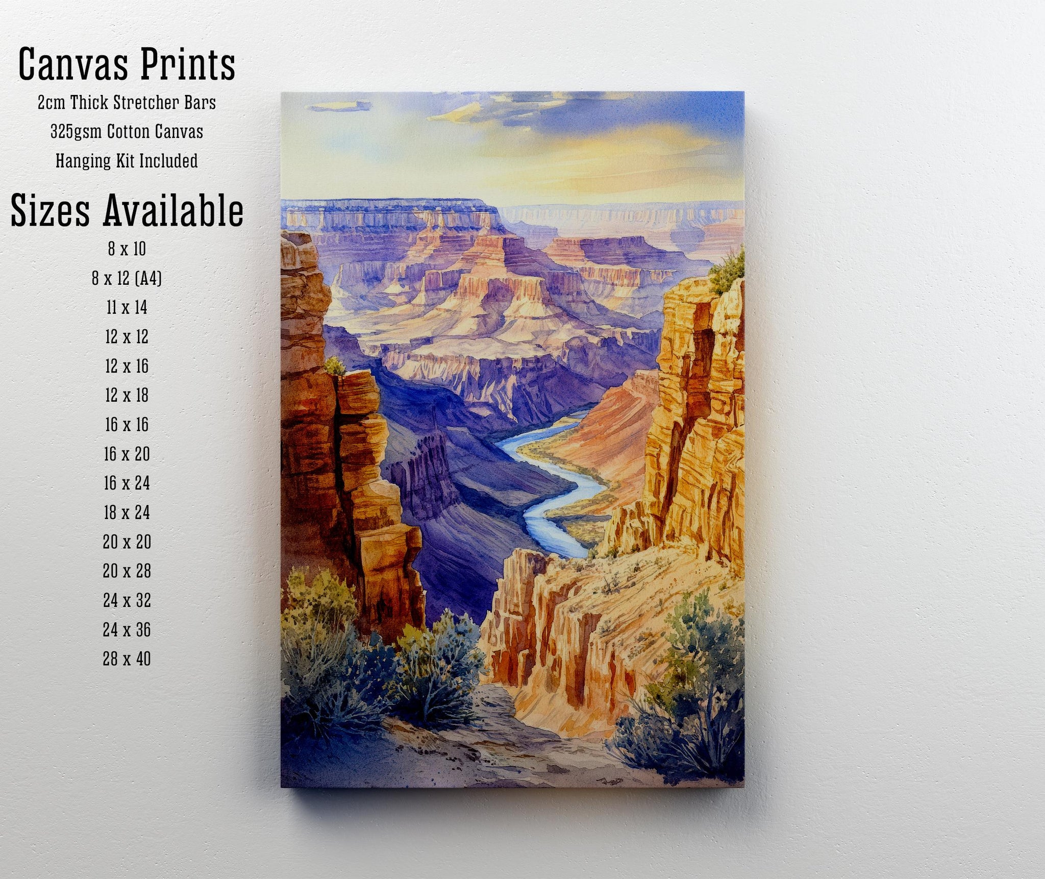 Grand Canyon Watercolor Painting Poster Arizona USA Wall Art National Park Landscape Print Gift for American Travel Lovers