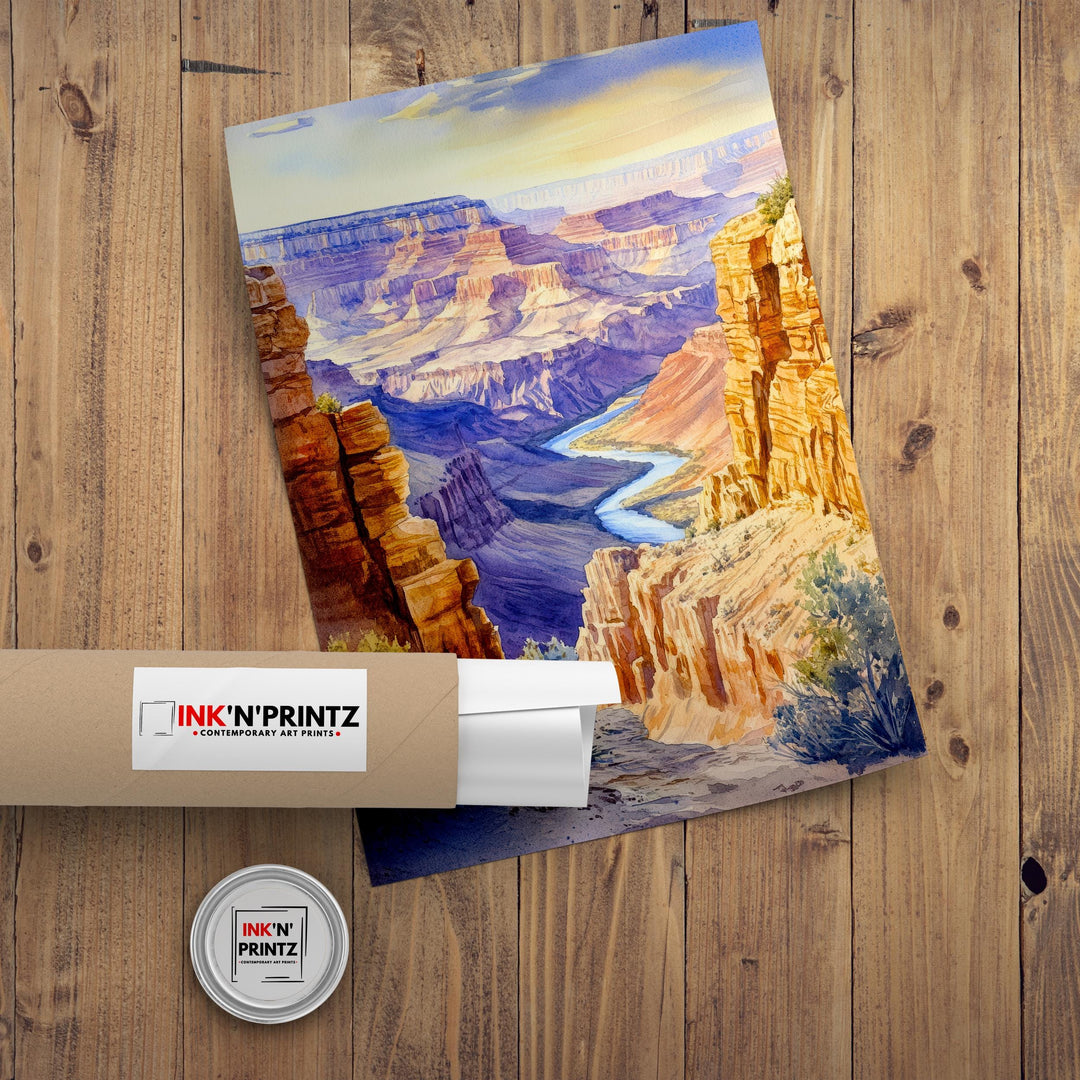 Grand Canyon Watercolor Painting Poster Arizona USA Wall Art National Park Landscape Print Gift for American Travel Lovers