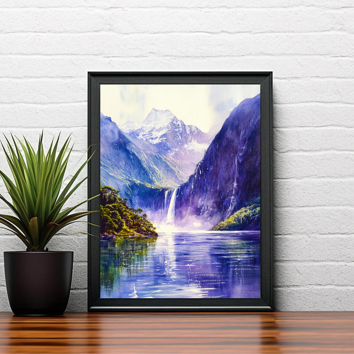 Milford Sound New Zealand Travel Poster Print Wall Art Fiordland Landscape Gift for Oceania Lovers and Fans of Scenic Coastal Mountain