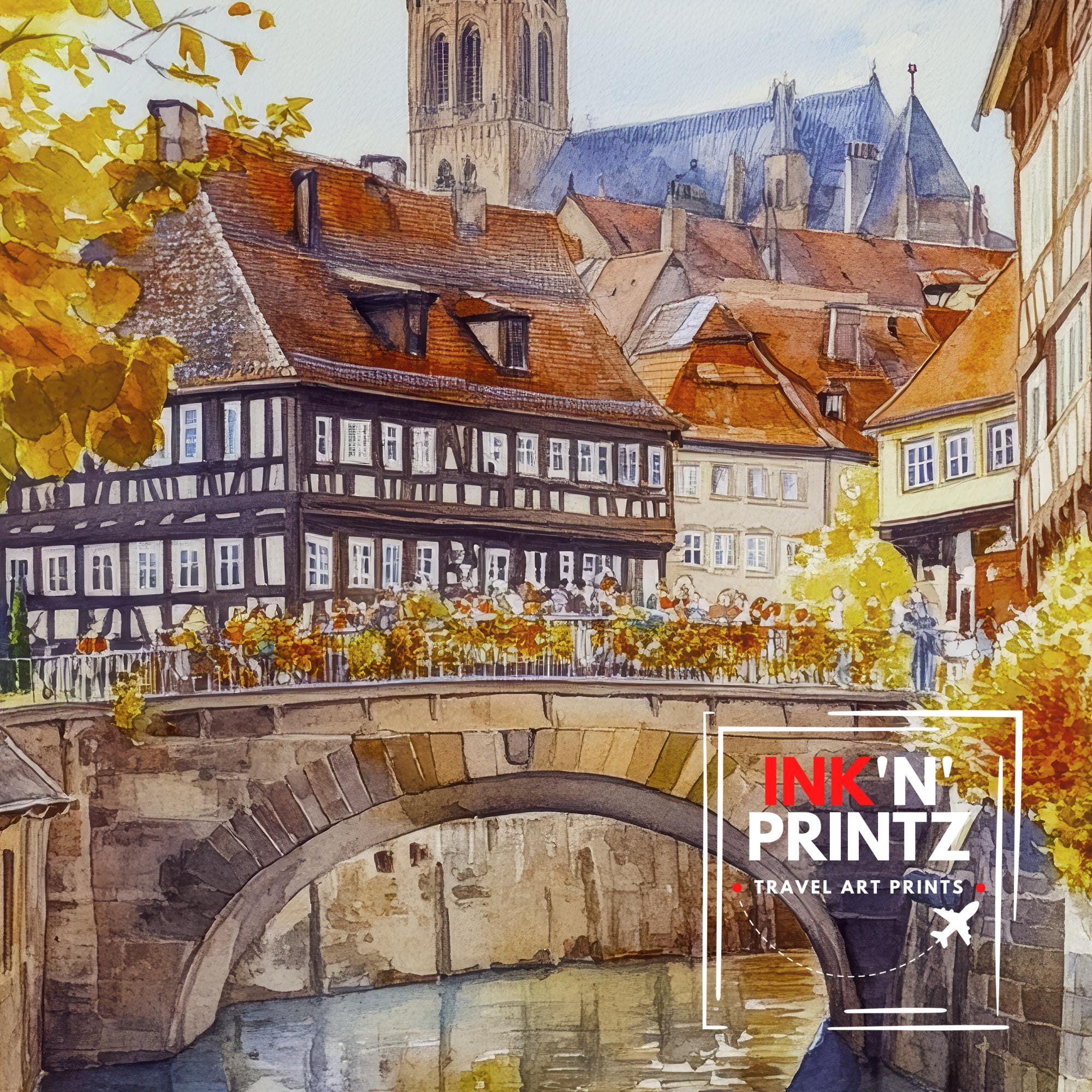Nuremberg Germany Watercolor Poster Painting Wall Art Historic City Landscape Print Gift for Europe Lovers and Fans of Scenic German