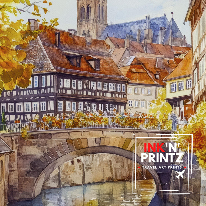 Nuremberg Germany Watercolor Poster Painting Wall Art Historic City Landscape Print Gift for Europe Lovers and Fans of Scenic German