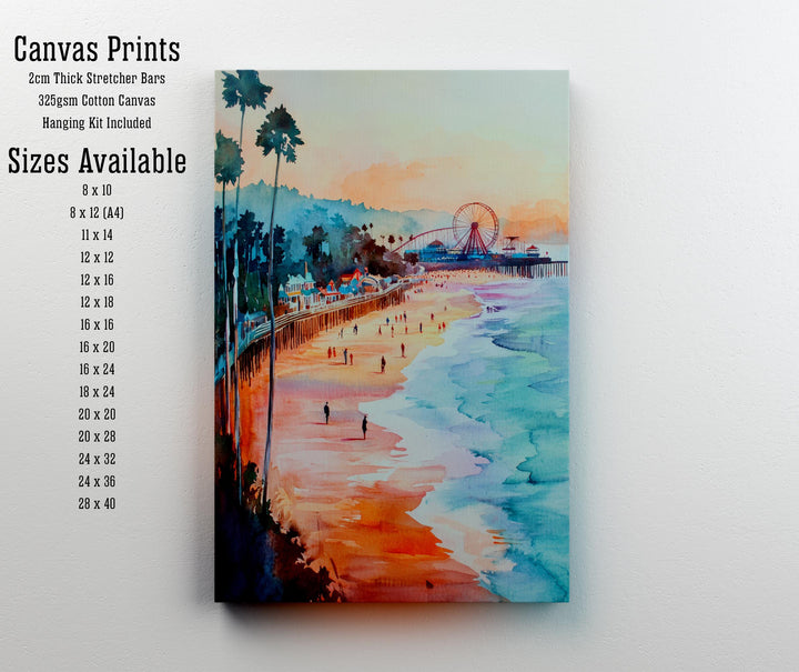 Santa Cruz California Watercolor Painting Poster USA Wall Art Coastal City Landscape Print Gift for American Travel Lovers and Fans