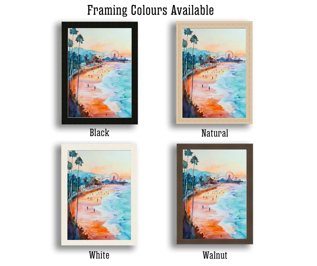 Santa Cruz California Watercolor Painting Poster USA Wall Art Coastal City Landscape Print Gift for American Travel Lovers and Fans