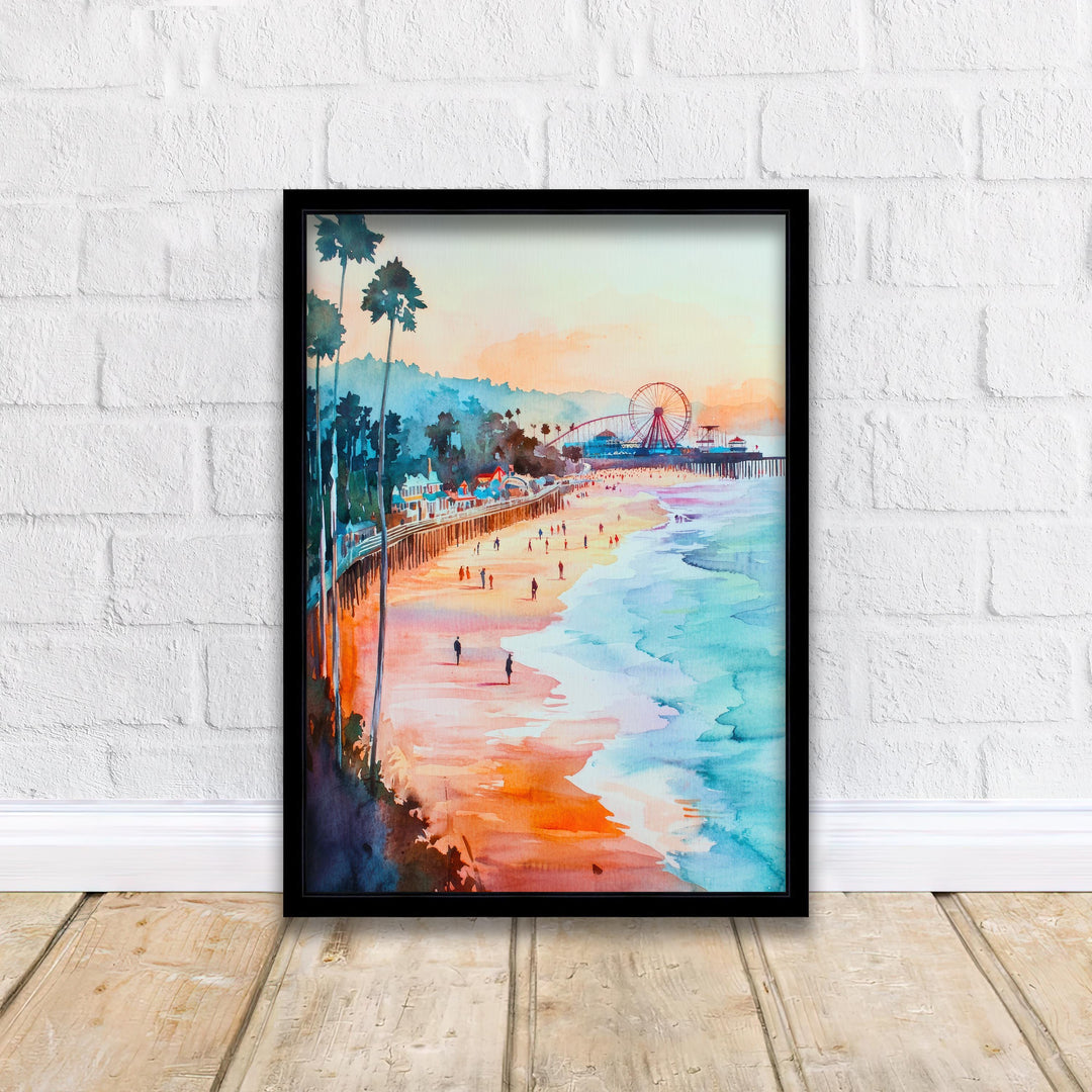 Santa Cruz California Watercolor Painting Poster USA Wall Art Coastal City Landscape Print Gift for American Travel Lovers and Fans
