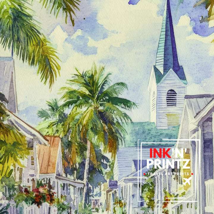 St Augustine Florida Watercolor Painting Poster USA Wall Art Historic Coastal City Print Gift for American Travel Lovers and Fans of Scenic