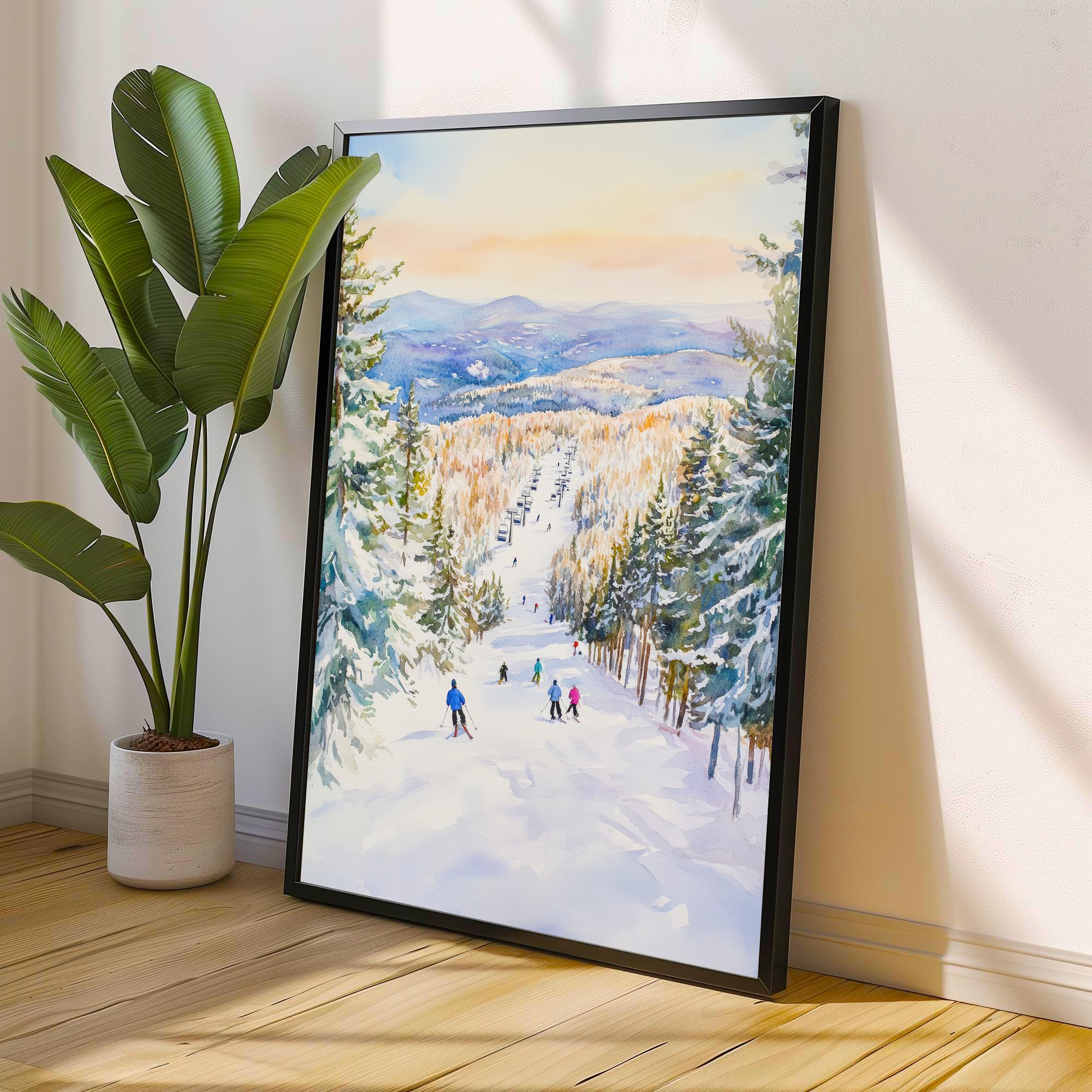 Sunday River Maine Watercolor Painting Poster USA Wall Art Mountain Landscape Print Gift for American Travel Lovers and Fans of Scenic