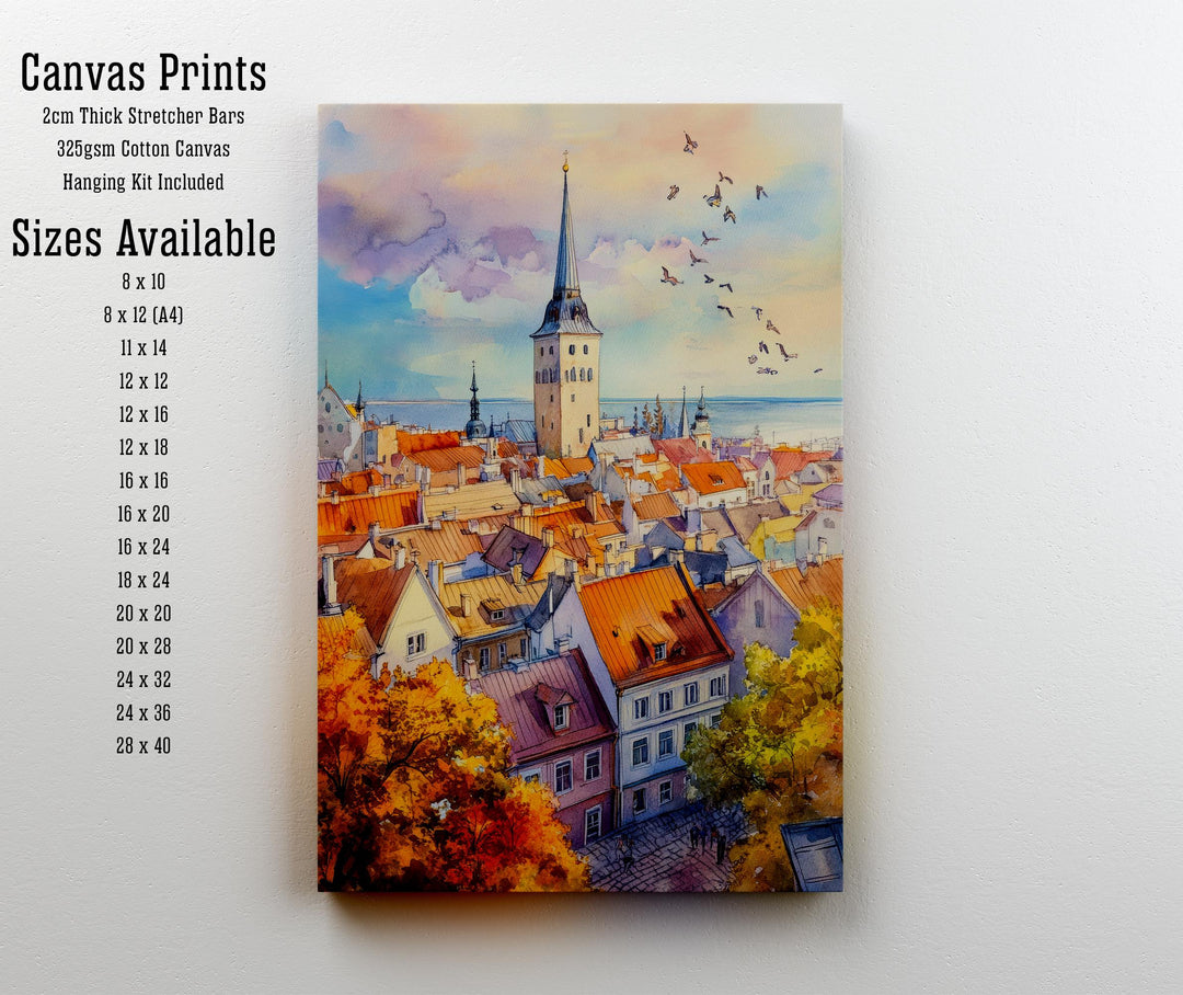 Tallinn Estonia Watercolor Painting Poster Wall Art Historic City Landscape Print Gift for Europe Travel Lovers and Fans of Scenic Baltic