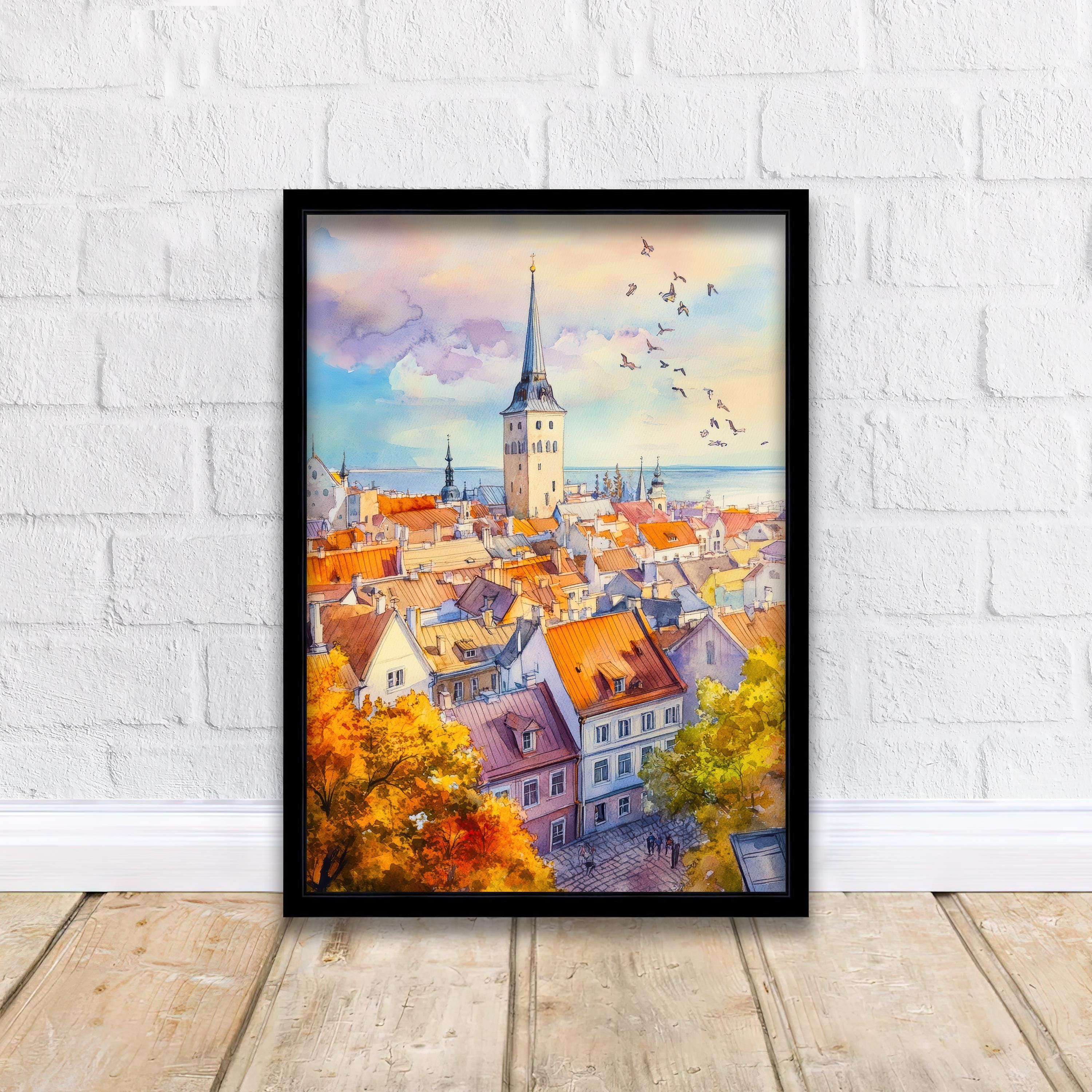 Tallinn Estonia Watercolor Painting Poster Wall Art Historic City Landscape Print Gift for Europe Travel Lovers and Fans of Scenic Baltic