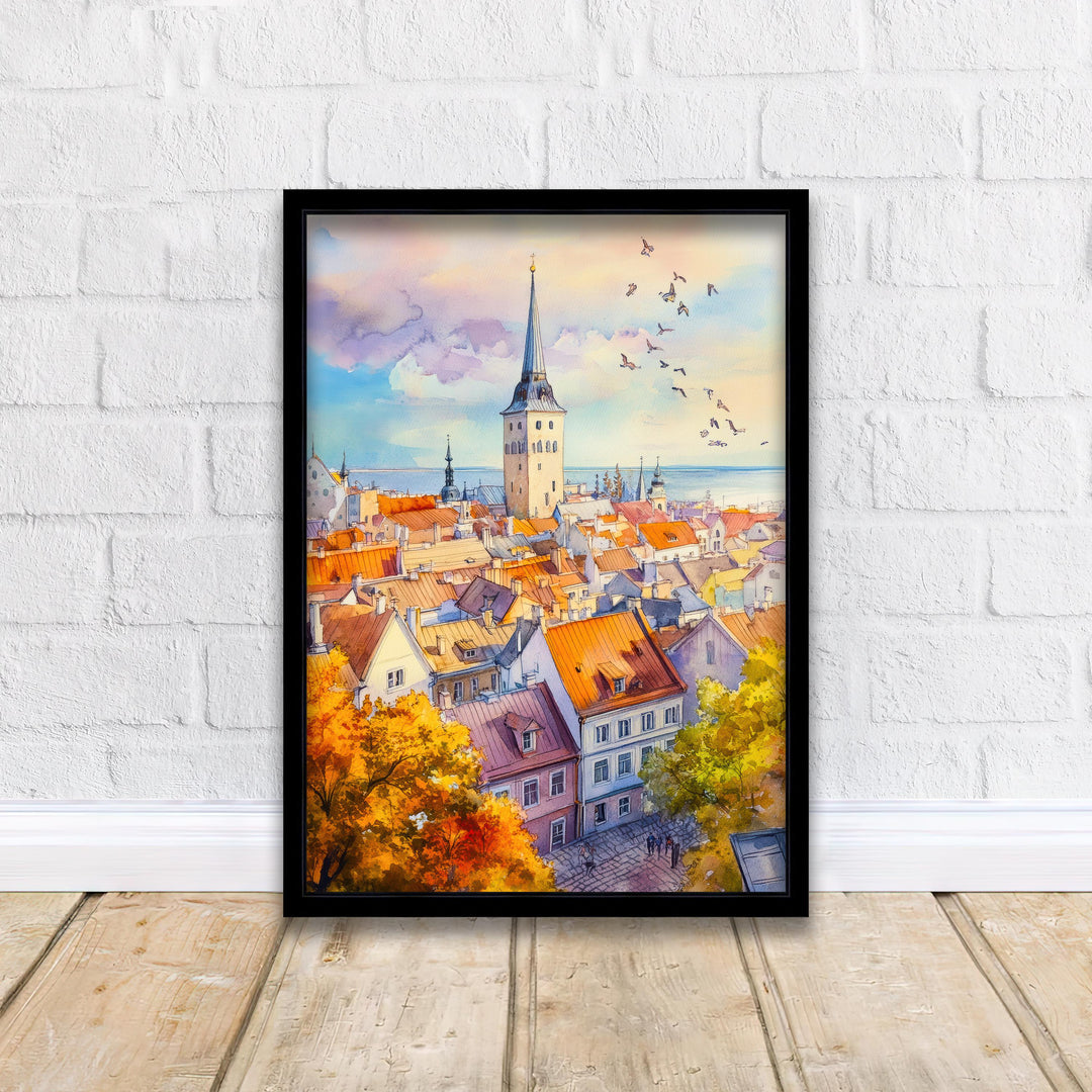 Tallinn Estonia Watercolor Painting Poster Wall Art Historic City Landscape Print Gift for Europe Travel Lovers and Fans of Scenic Baltic