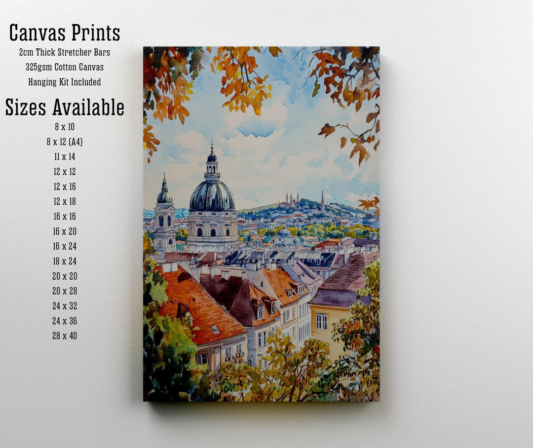 Vienna Watercolor Painting Poster Austria Wall Art Historic City Landscape Print Gift for Europe Travel Lovers and Fans of Scenic Austrian