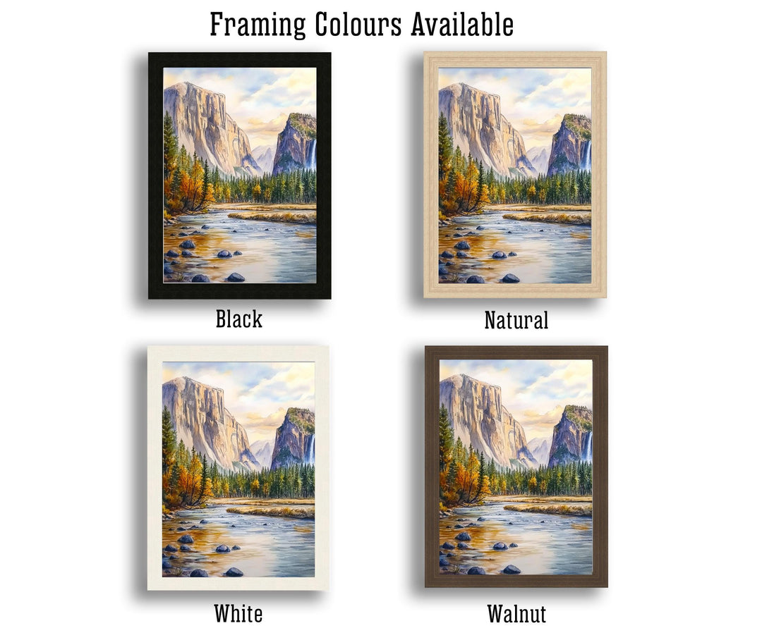 Yosemite National Park Watercolor Painting Poster USA Wall Art Mountain Landscape Print Gift for American Travel Lovers