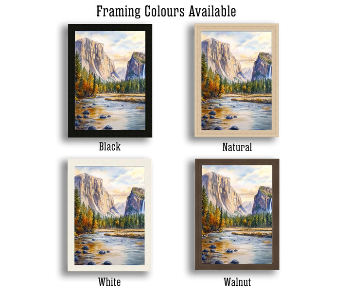 Yosemite National Park Watercolor Painting Poster USA Wall Art Mountain Landscape Print Gift for American Travel Lovers