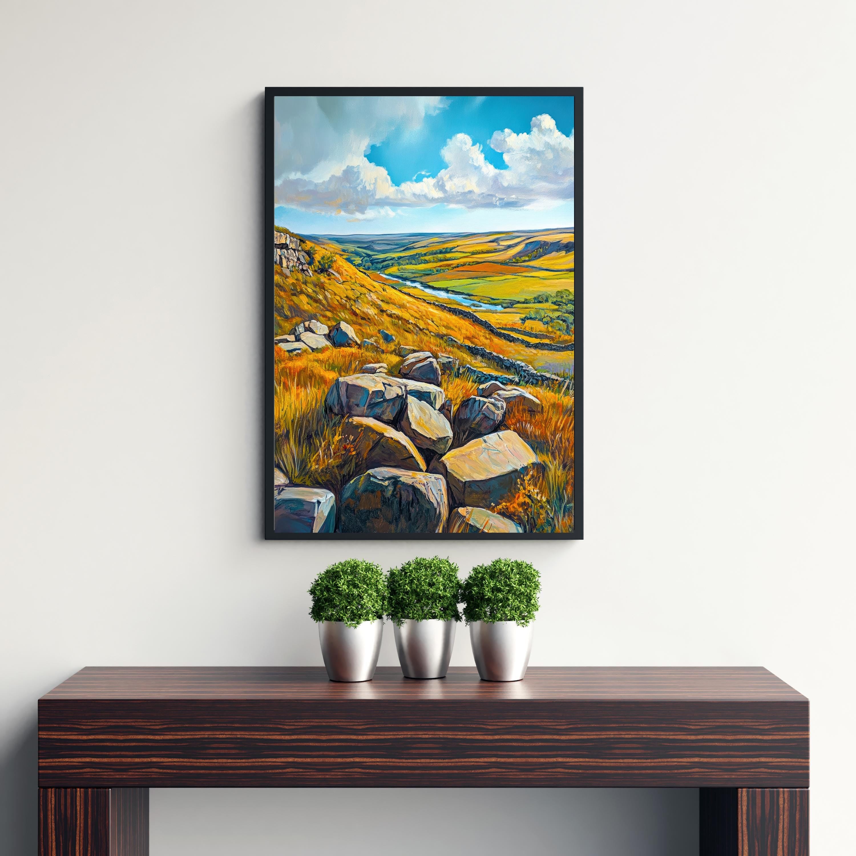 Peak District Watercolour Painting Poster England Wall Art Countryside Landscape Print Gift for UK Travel Lovers and Fans of Scenic British