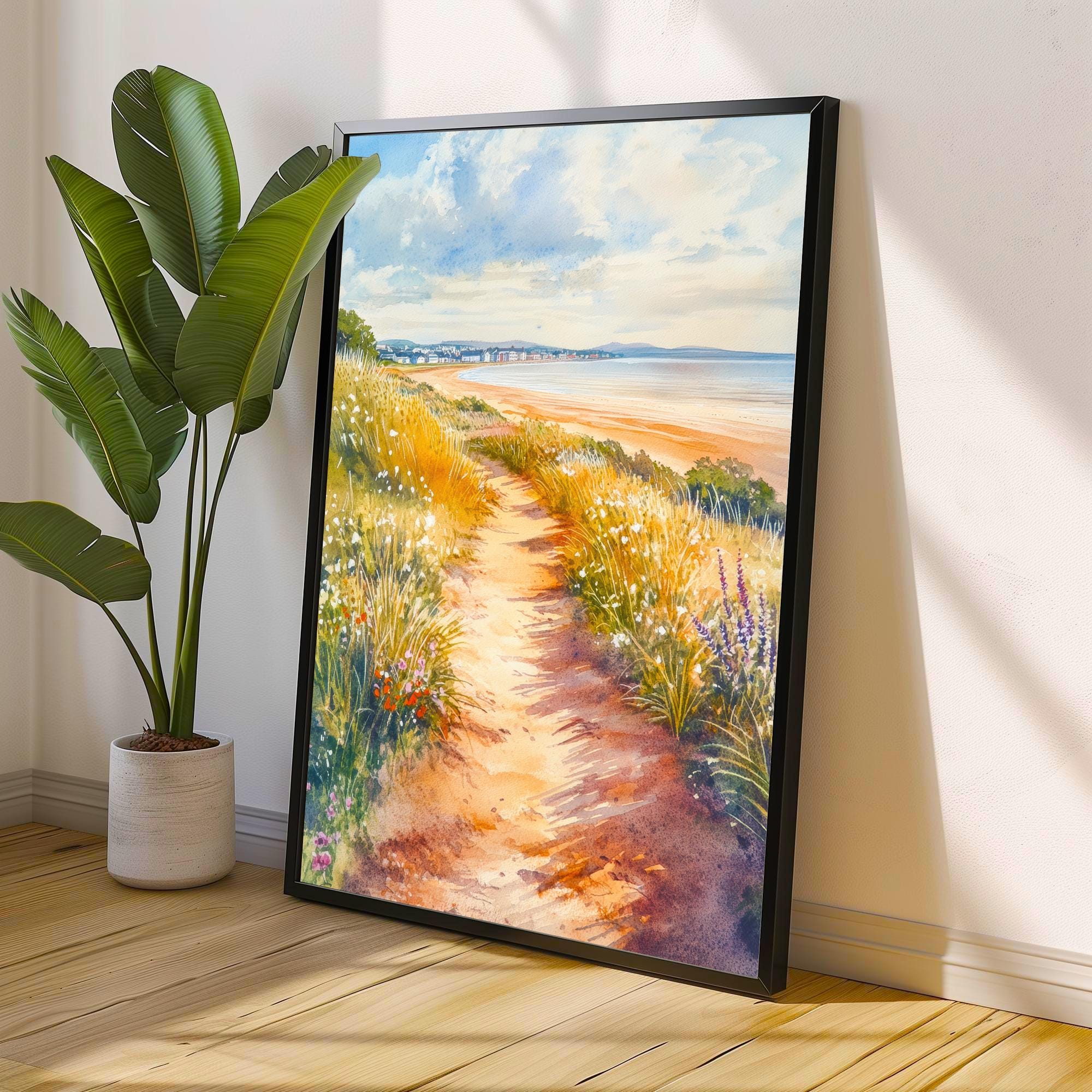West Kirby Watercolour Painting Poster Wirral England Wall Art Coastal Landscape Print Gift for UK Travel Lovers and Fans of Scenic British