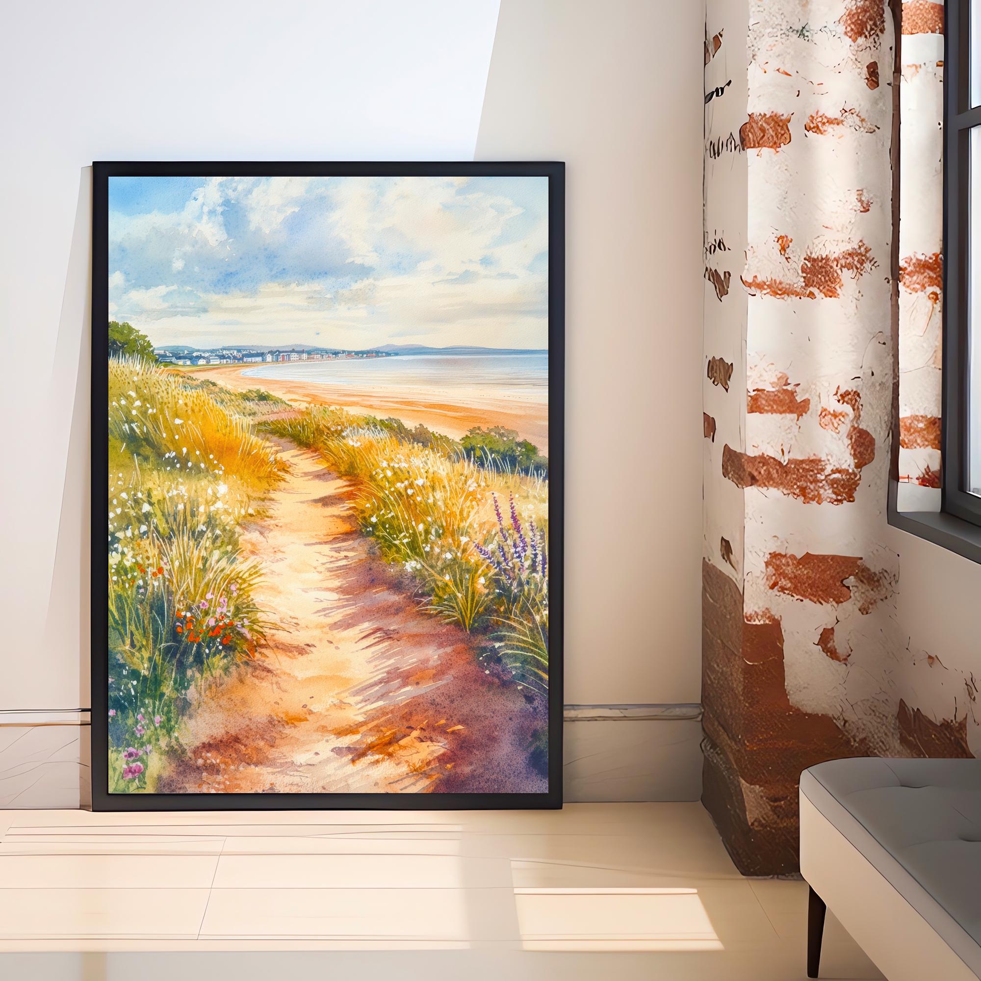 West Kirby Watercolour Painting Poster Wirral England Wall Art Coastal Landscape Print Gift for UK Travel Lovers and Fans of Scenic British
