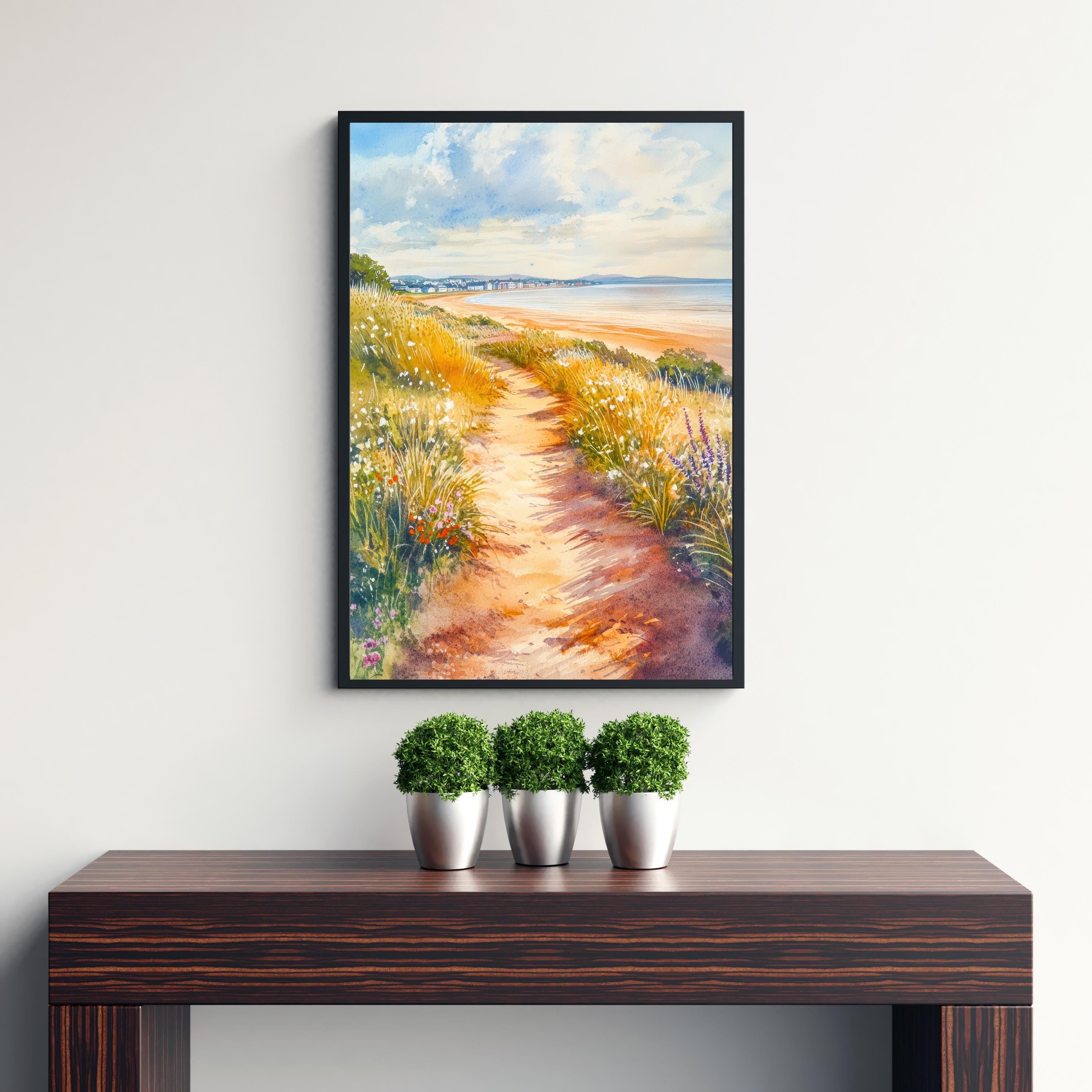 West Kirby Watercolour Painting Poster Wirral England Wall Art Coastal Landscape Print Gift for UK Travel Lovers and Fans of Scenic British