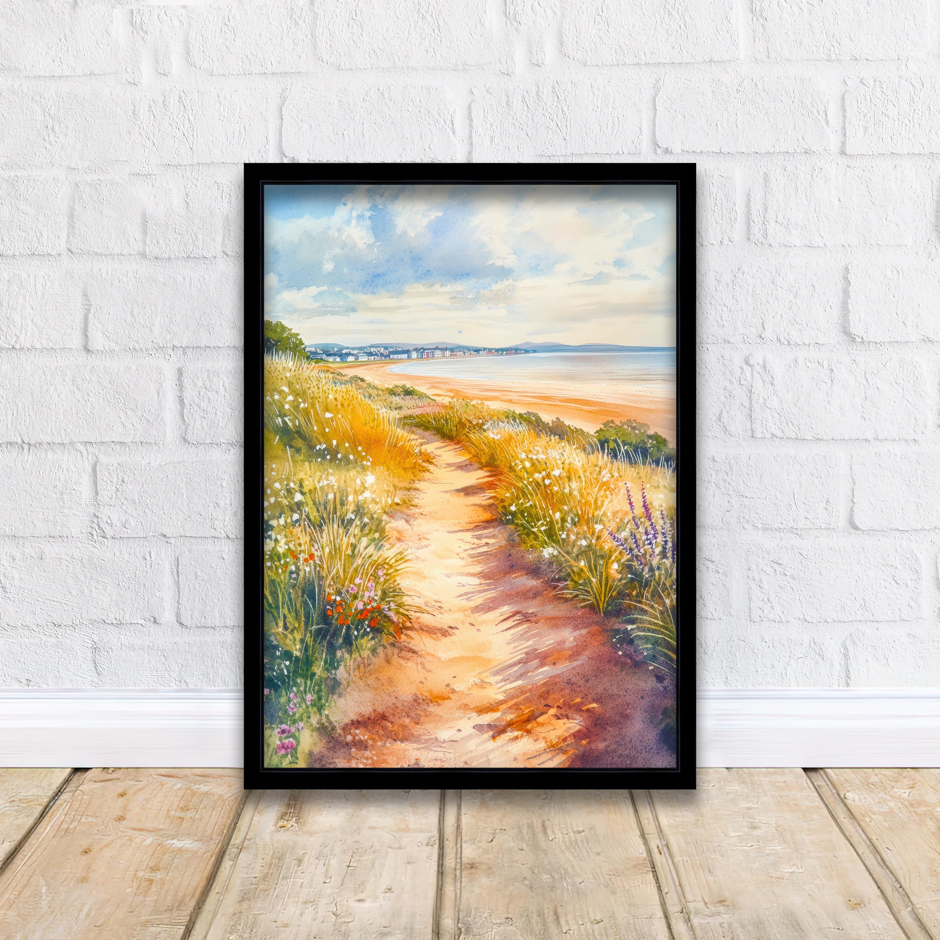 West Kirby Watercolour Painting Poster Wirral England Wall Art Coastal Landscape Print Gift for UK Travel Lovers and Fans of Scenic British