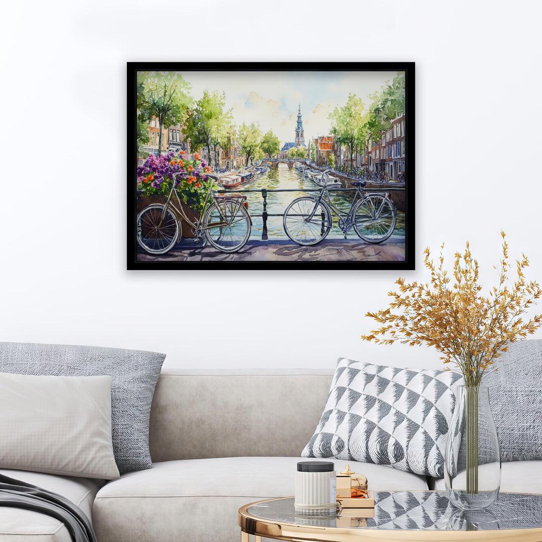Amsterdam Watercolour Painting Poster Netherlands Wall Art City Canal Houses Landscape Print Gift for Europe Lovers and Fans of Scenic Dutch