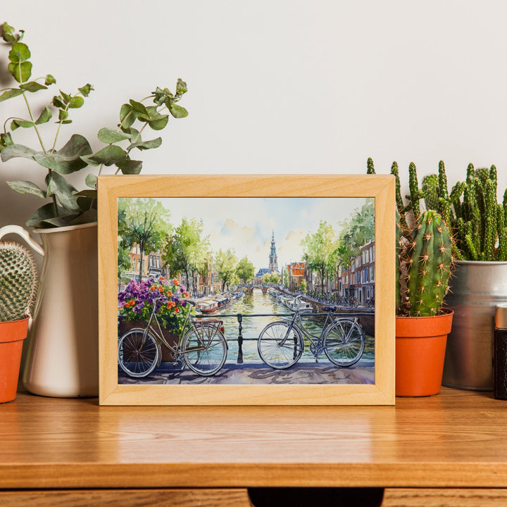 Amsterdam Watercolour Painting Poster Netherlands Wall Art City Canal Houses Landscape Print Gift for Europe Lovers and Fans of Scenic Dutch