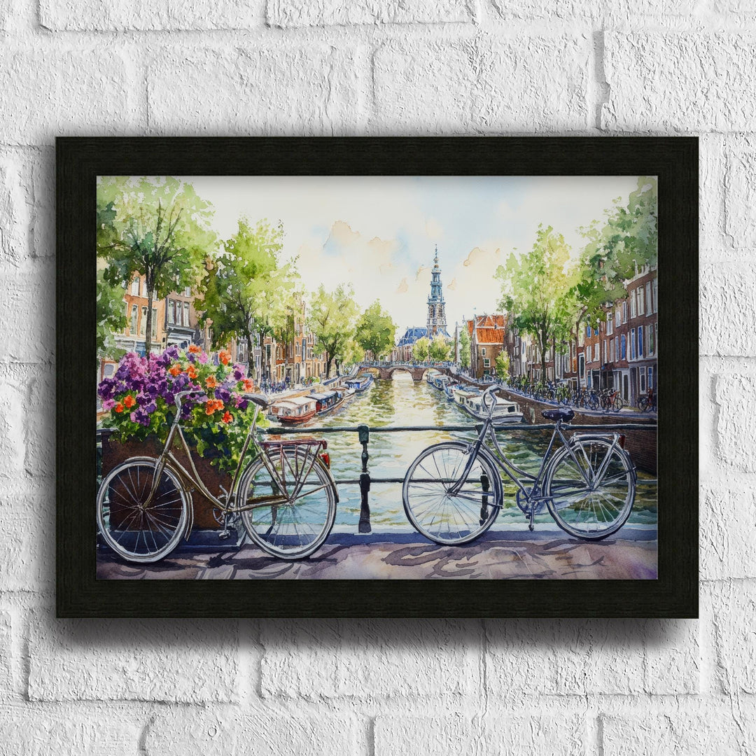 Amsterdam Watercolour Painting Poster Netherlands Wall Art City Canal Houses Landscape Print Gift for Europe Lovers and Fans of Scenic Dutch