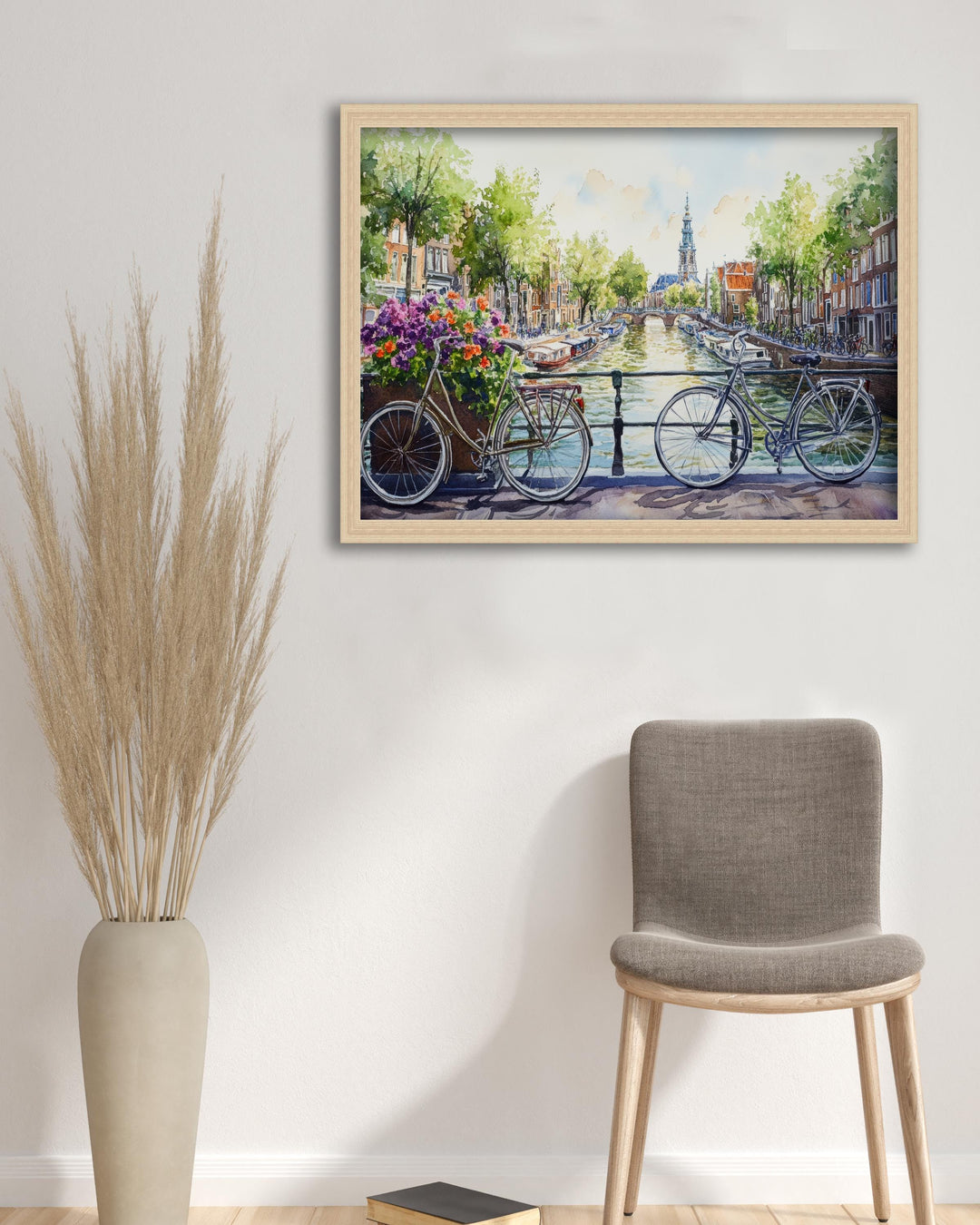 Amsterdam Watercolour Painting Poster Netherlands Wall Art City Canal Houses Landscape Print Gift for Europe Lovers and Fans of Scenic Dutch