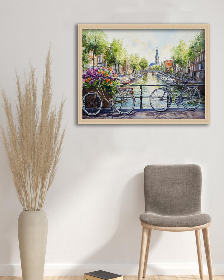 Amsterdam Watercolour Painting Poster Netherlands Wall Art City Canal Houses Landscape Print Gift for Europe Lovers and Fans of Scenic Dutch