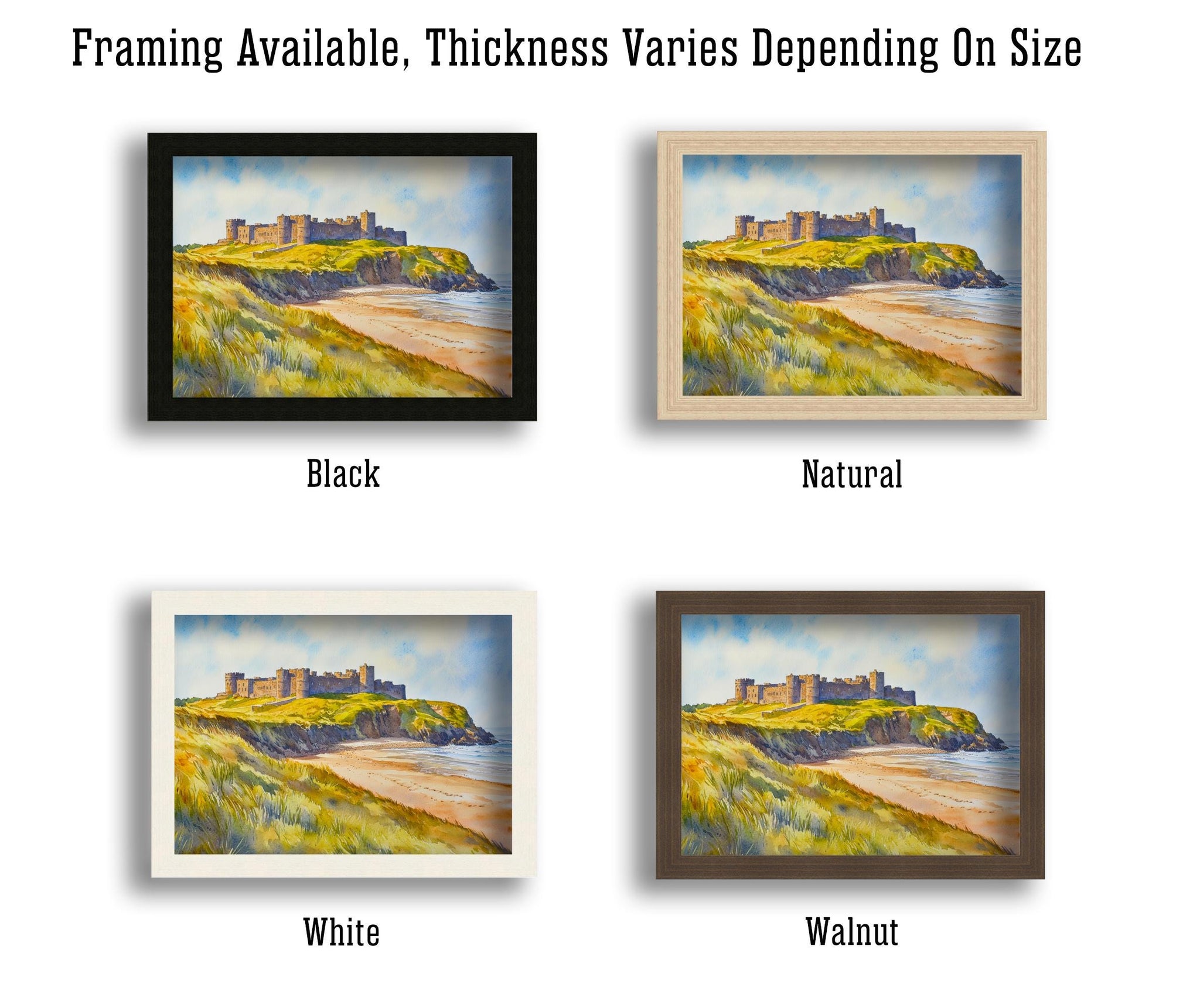 Bamburgh Castle Northumberland Travel Poster Print England Wall Art Coastal Landscape Gift for UK History Lovers and Fans of Scenic British