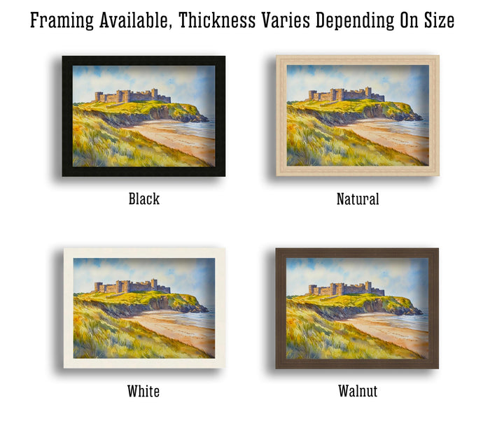 Bamburgh Castle Northumberland Travel Poster Print England Wall Art Coastal Landscape Gift for UK History Lovers and Fans of Scenic British