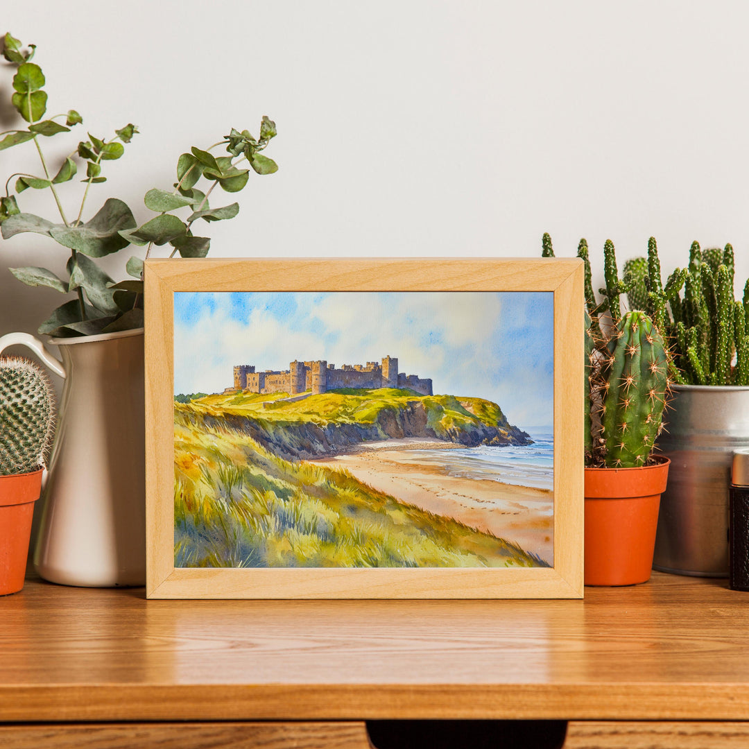 Bamburgh Castle Northumberland Travel Poster Print England Wall Art Coastal Landscape Gift for UK History Lovers and Fans of Scenic British
