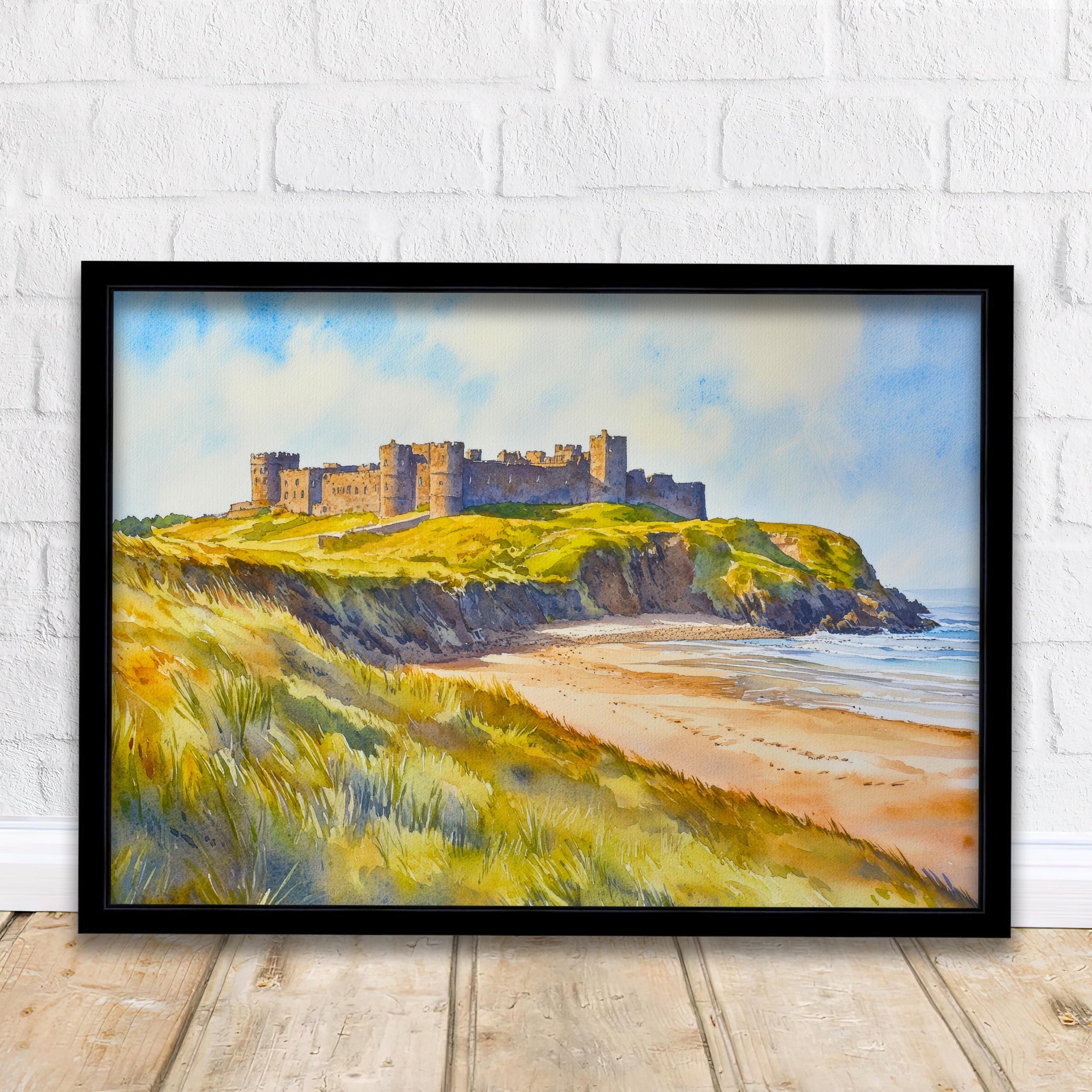 Bamburgh Castle Northumberland Travel Poster Print England Wall Art Coastal Landscape Gift for UK History Lovers and Fans of Scenic British