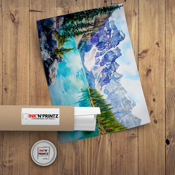 Banff National Park Watercolor Print Poster Canada Wall Art Mountain Landscape Gift for North America Lovers and Fans of Scenic Canadian