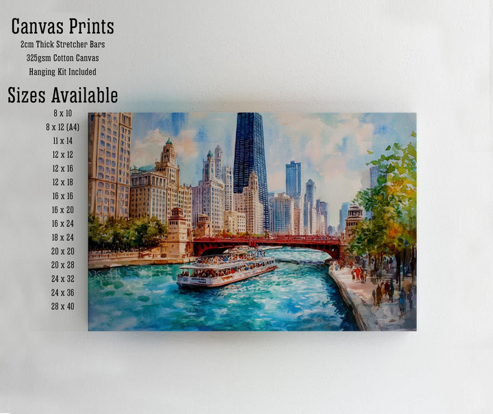 Chicago Watercolor Painting Poster USA Wall Art City Skyline Landscape Print Gift for American Travel Lovers and Fans of Scenic Illinois