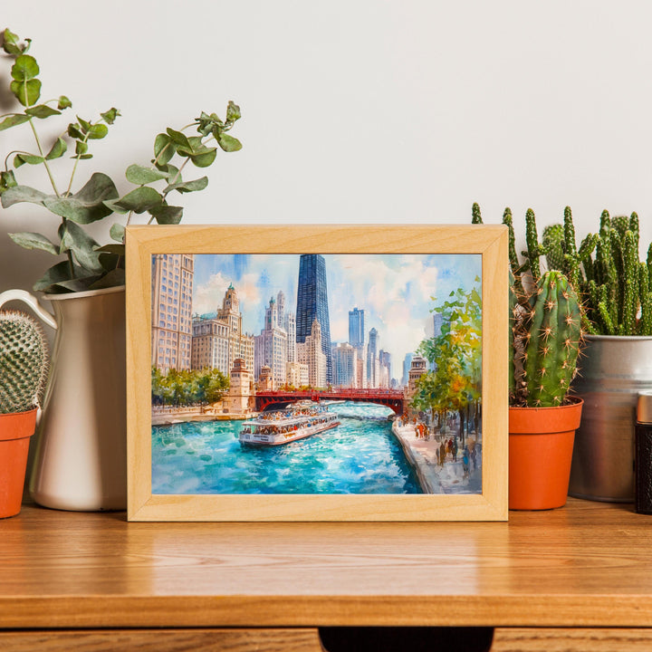 Chicago Watercolor Painting Poster USA Wall Art City Skyline Landscape Print Gift for American Travel Lovers and Fans of Scenic Illinois