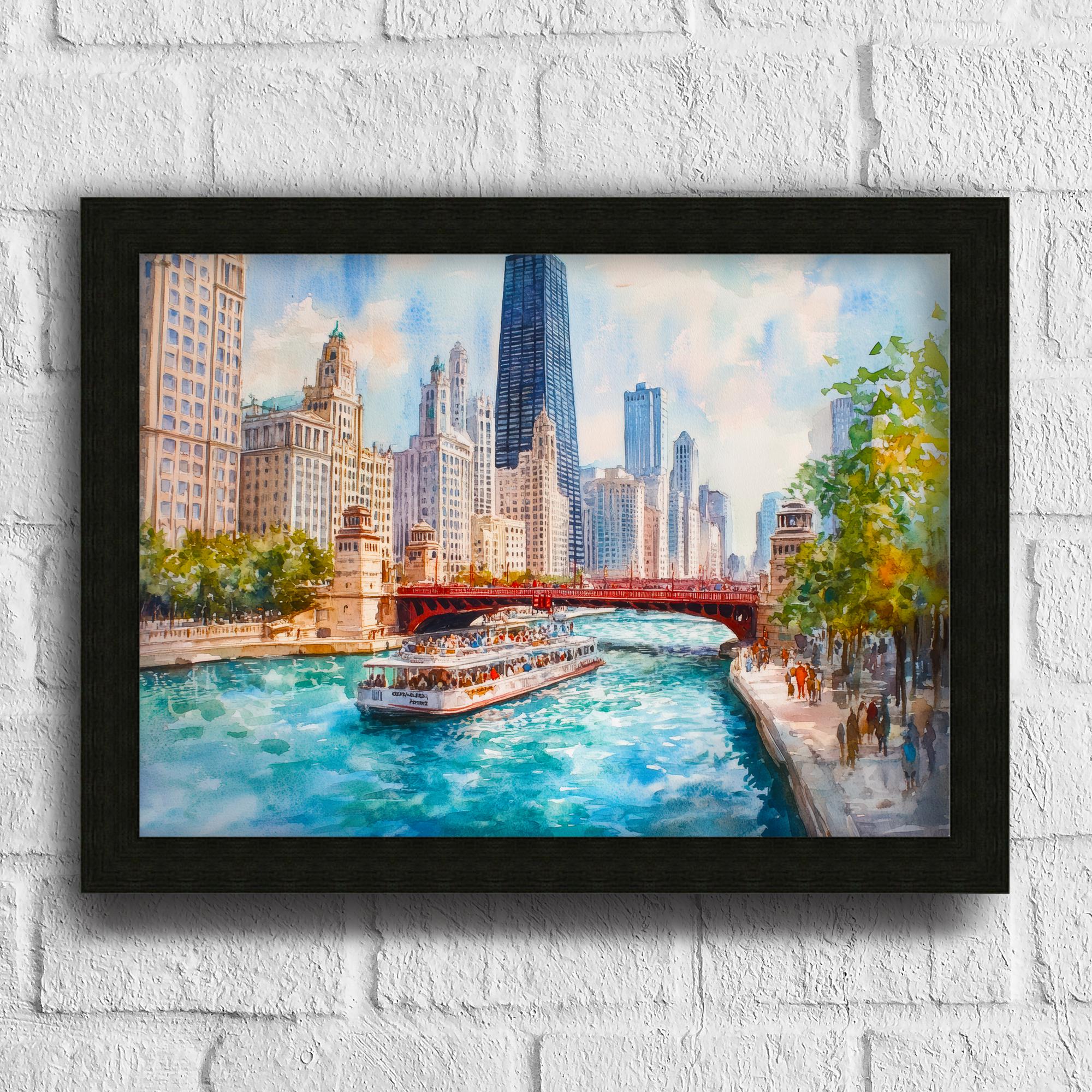 Chicago Skyline Watercolor Art Print, Cityscape Painting, Illinois Travel Decor, Architecture Lover Gift