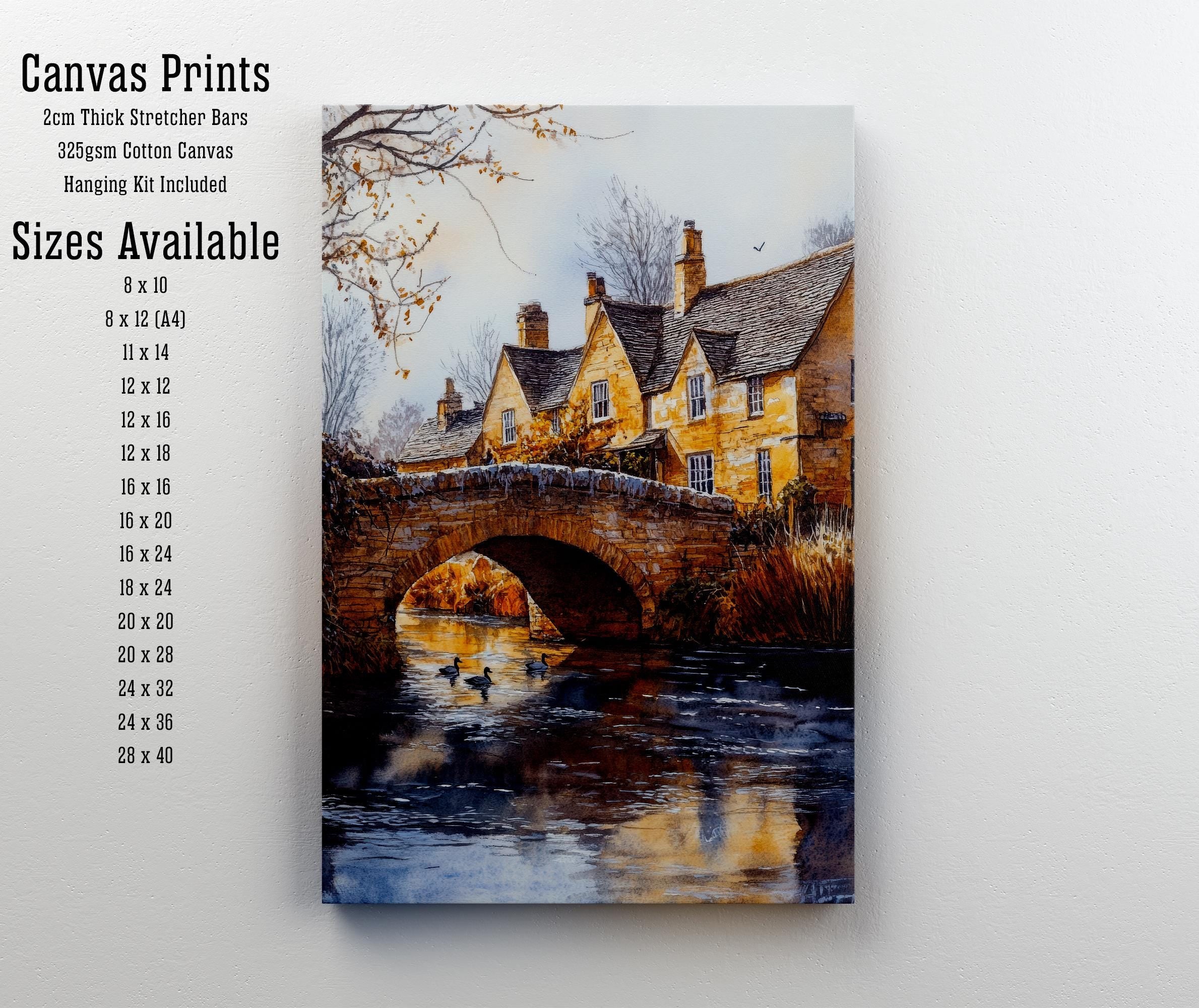 Bourton-on-the-Water Watercolour Art Print Cotswolds Village Poster River Windrush Landscape England Wall Decor Venice of the Cotswolds Gift