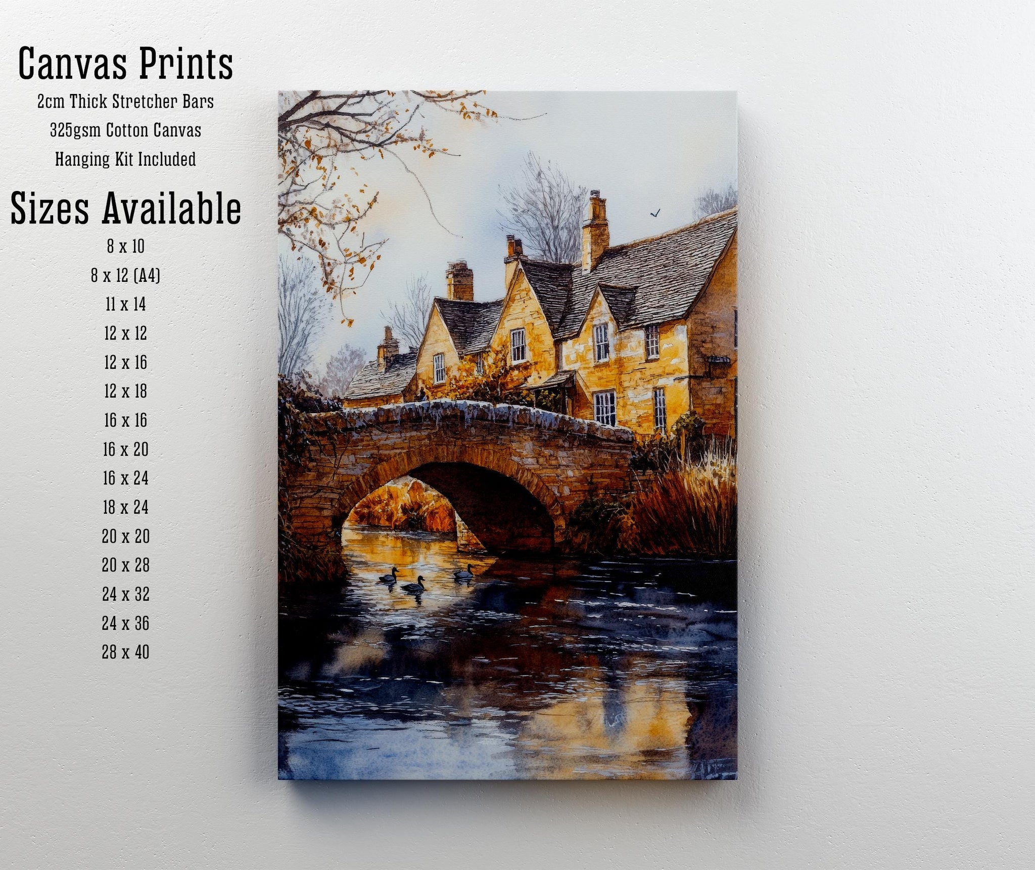 Bourton-on-the-Water Watercolour Art Print Cotswolds Village Poster River Windrush Landscape England Wall Decor Venice of the Cotswolds Gift