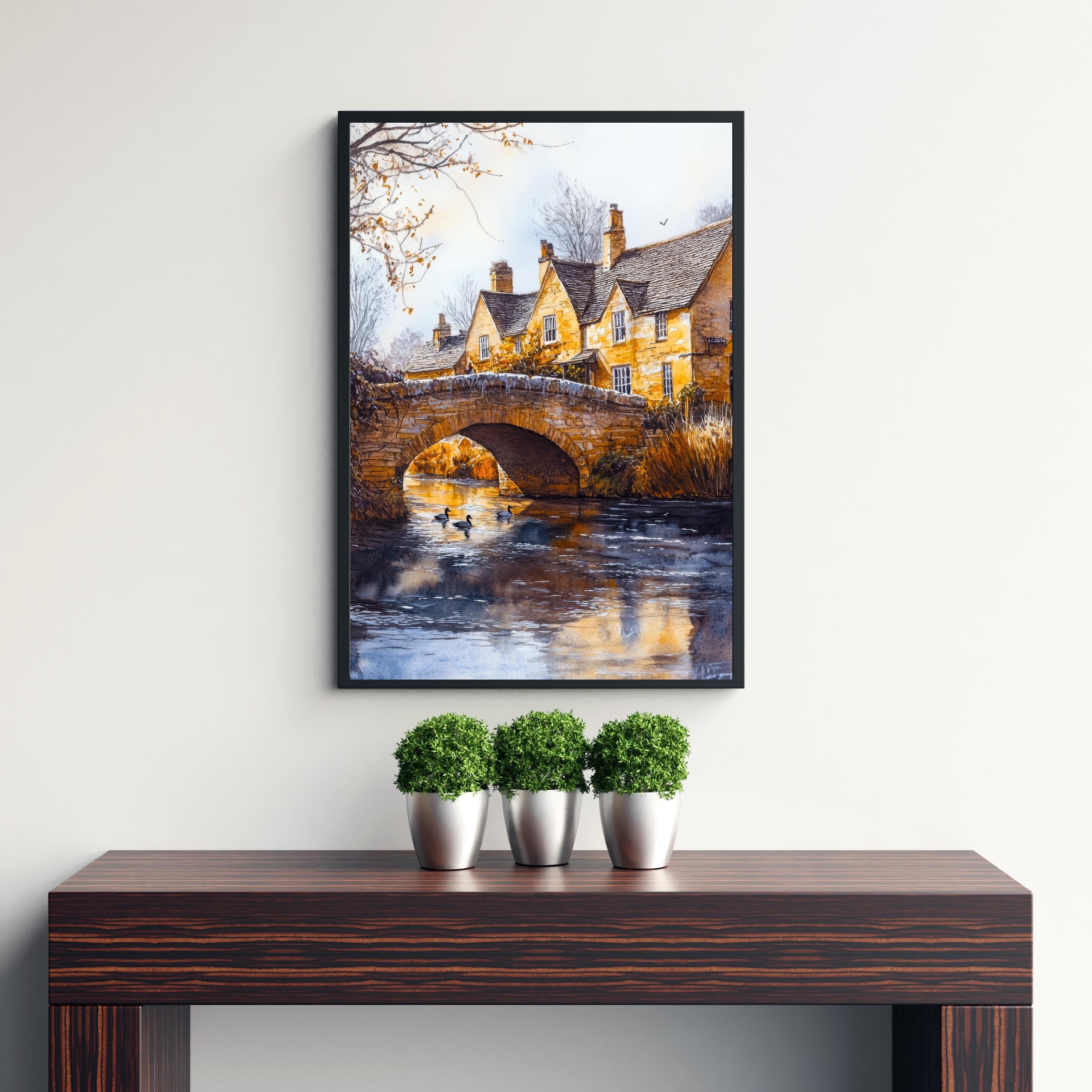 Bourton-on-the-Water Watercolour Art Print Cotswolds Village Poster River Windrush Landscape England Wall Decor Venice of the Cotswolds Gift