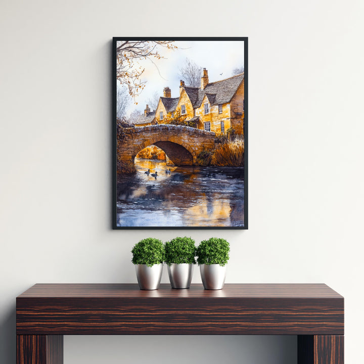 Bourton-on-the-Water Watercolour Art Print Cotswolds Village Poster River Windrush Landscape England Wall Decor Venice of the Cotswolds Gift