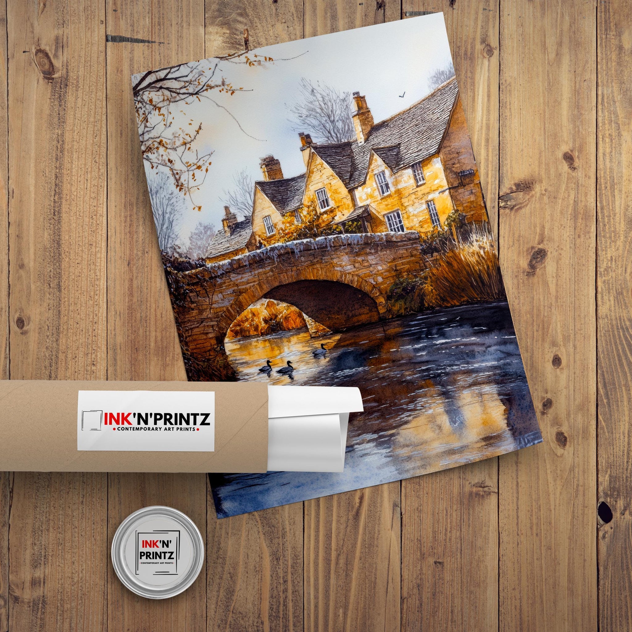 Bourton-on-the-Water Watercolour Art Print Cotswolds Village Poster River Windrush Landscape England Wall Decor Venice of the Cotswolds Gift