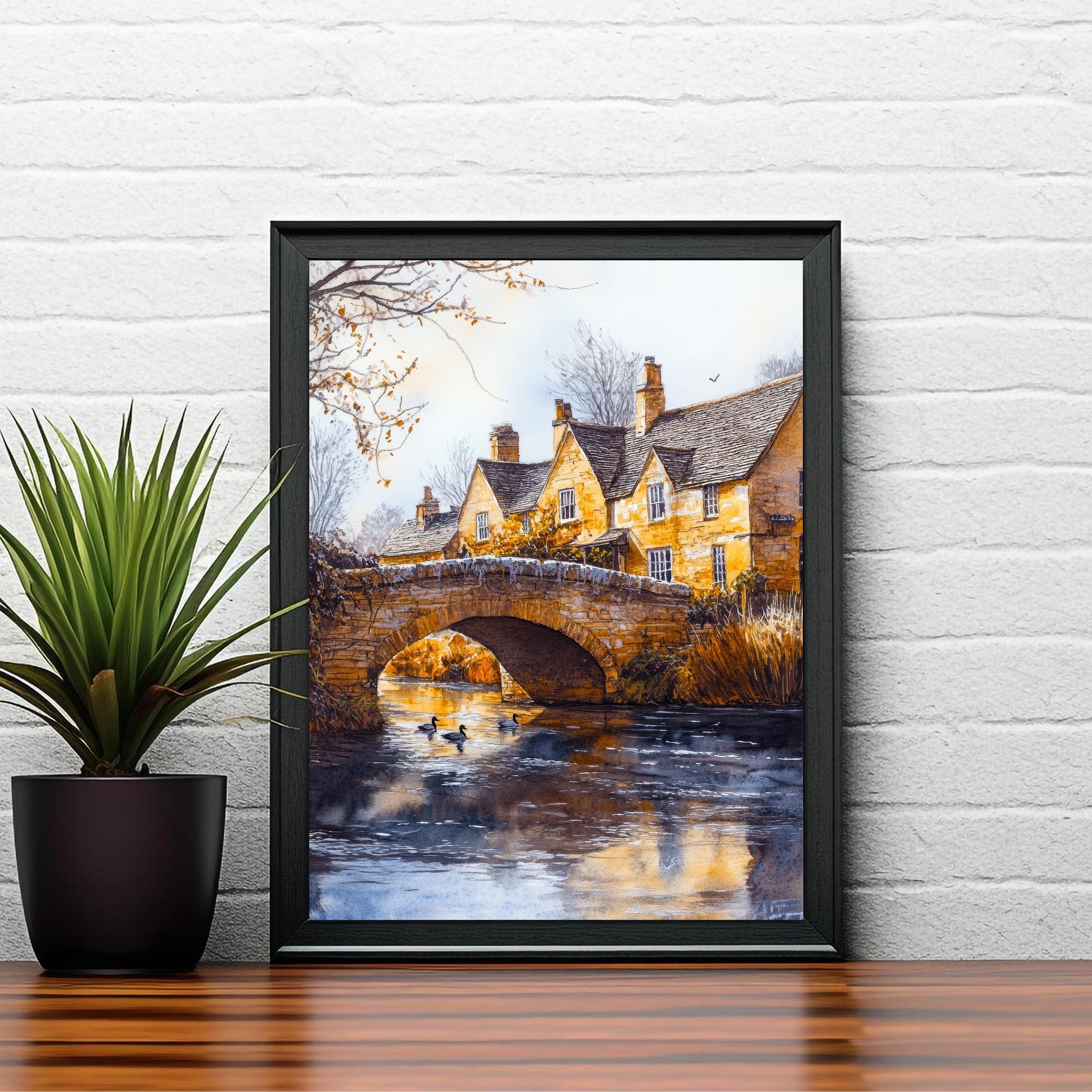 Bourton-on-the-Water Watercolour Art Print Cotswolds Village Poster River Windrush Landscape England Wall Decor Venice of the Cotswolds Gift