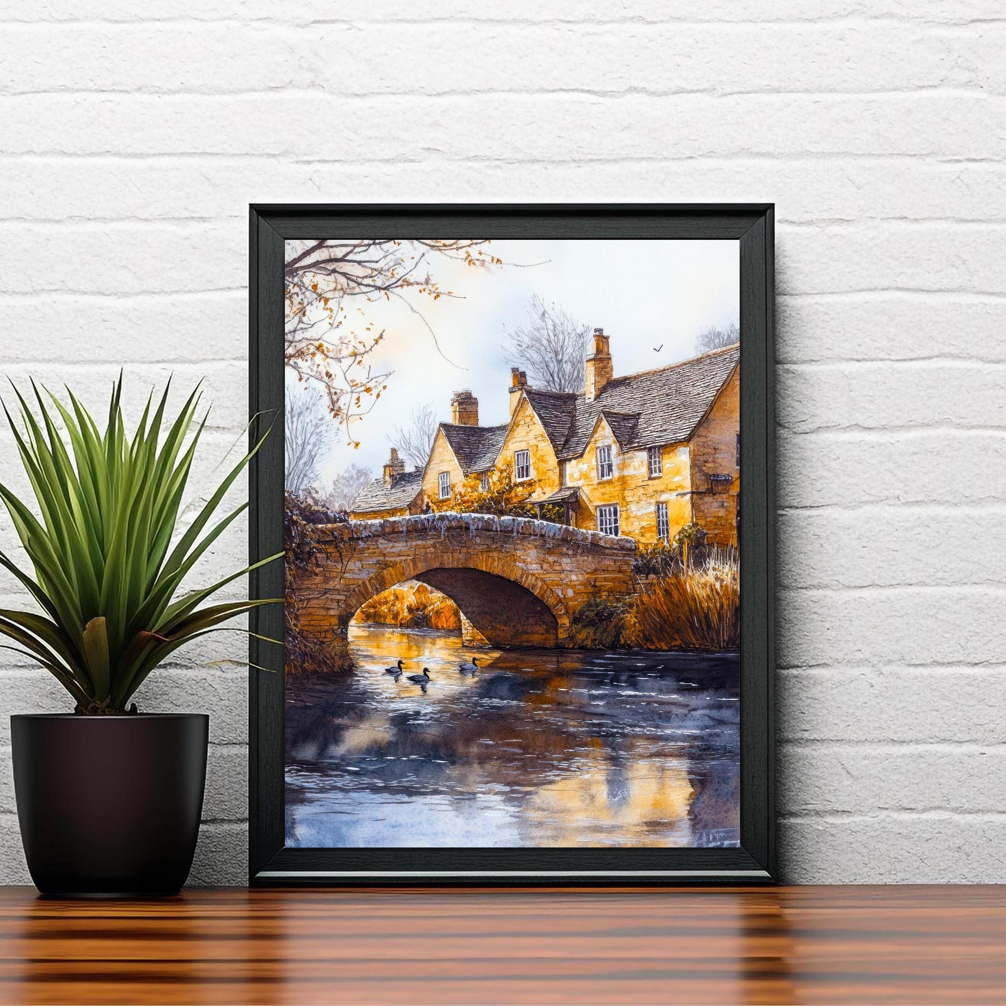 Bourton-on-the-Water Watercolour Art Print Cotswolds Village Poster River Windrush Landscape England Wall Decor Venice of the Cotswolds Gift