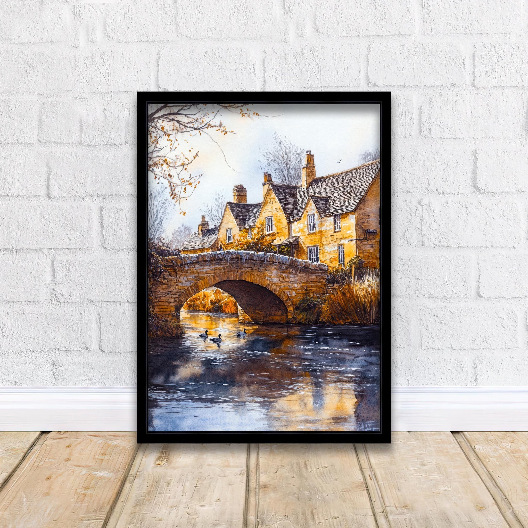 Bourton-on-the-Water Watercolour Art Print Cotswolds Village Poster River Windrush Landscape England Wall Decor Venice of the Cotswolds Gift