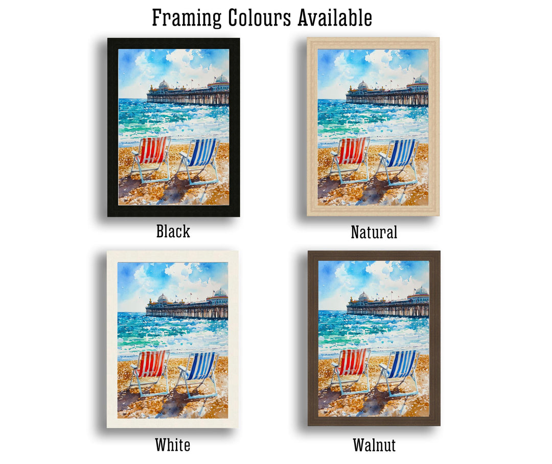 Brighton Palace Pier Watercolour Art Print Coastal Sussex Wall Decor English Seaside Landscape UK Travel Poster Bright Colours Beach Hut