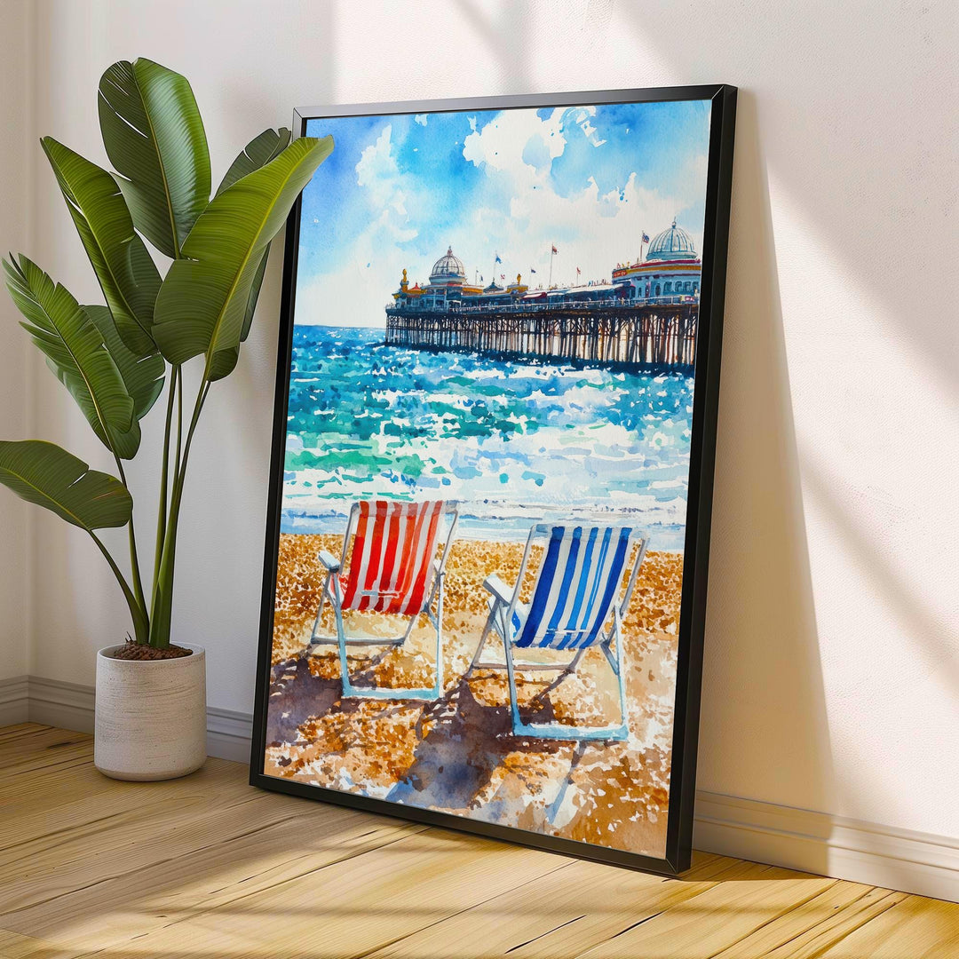 Brighton Palace Pier Watercolour Art Print Coastal Sussex Wall Decor English Seaside Landscape UK Travel Poster Bright Colours Beach Hut