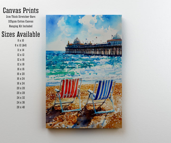 Brighton Palace Pier Watercolour Art Print Coastal Sussex Wall Decor English Seaside Landscape UK Travel Poster Bright Colours Beach Hut
