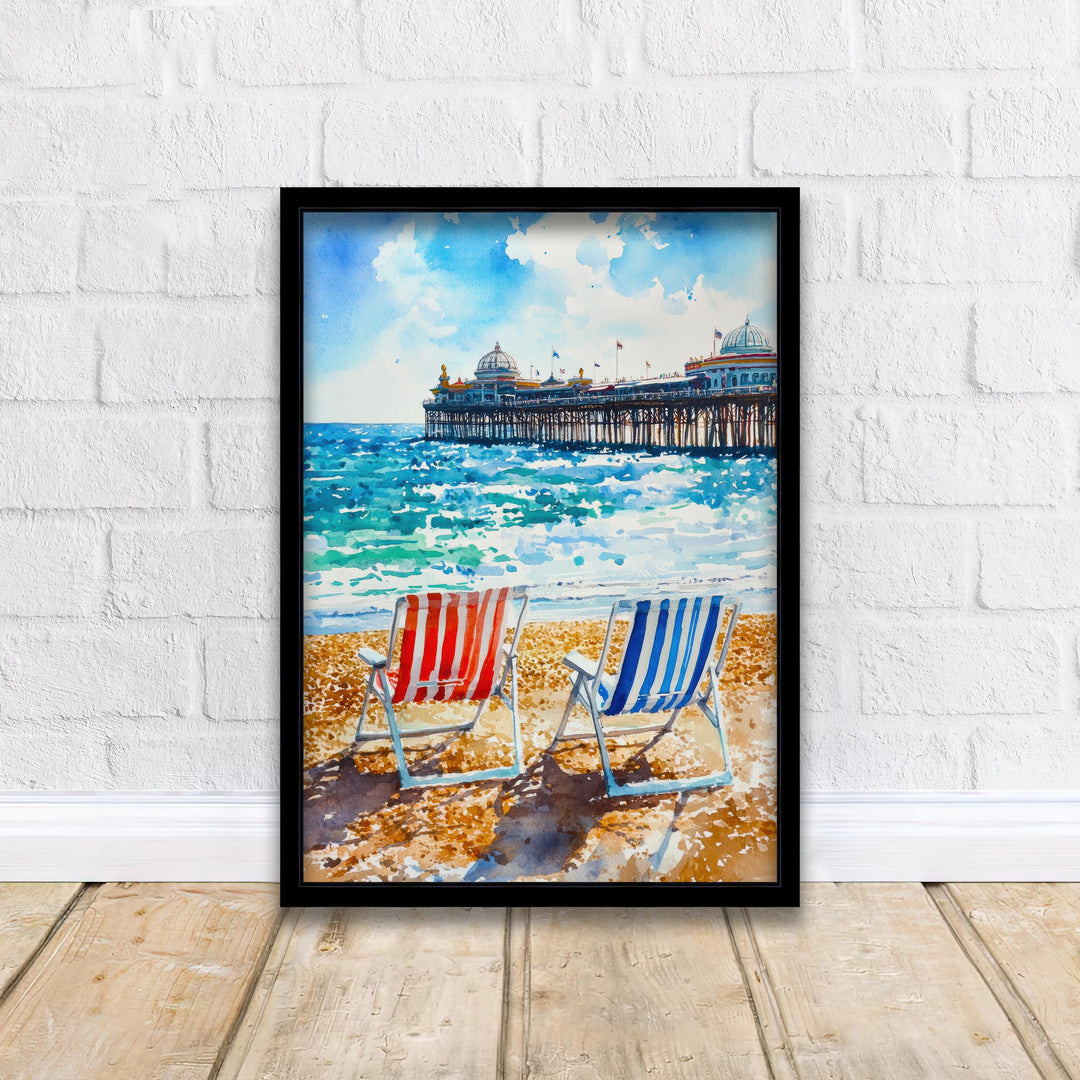 Brighton Palace Pier Watercolour Art Print Coastal Sussex Wall Decor English Seaside Landscape UK Travel Poster Bright Colours Beach Hut