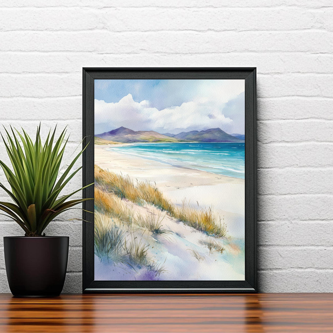 Isle of Harris Watercolour Art Print Beach Poster Outer Hebrides Scotland Travel Landscape Wall Art Turquoise Sea Decor Gift