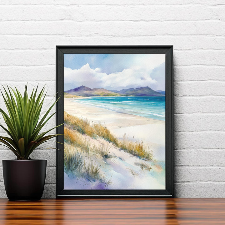 Isle of Harris Watercolour Art Print Beach Poster Outer Hebrides Scotland Travel Landscape Wall Art Turquoise Sea Decor Gift