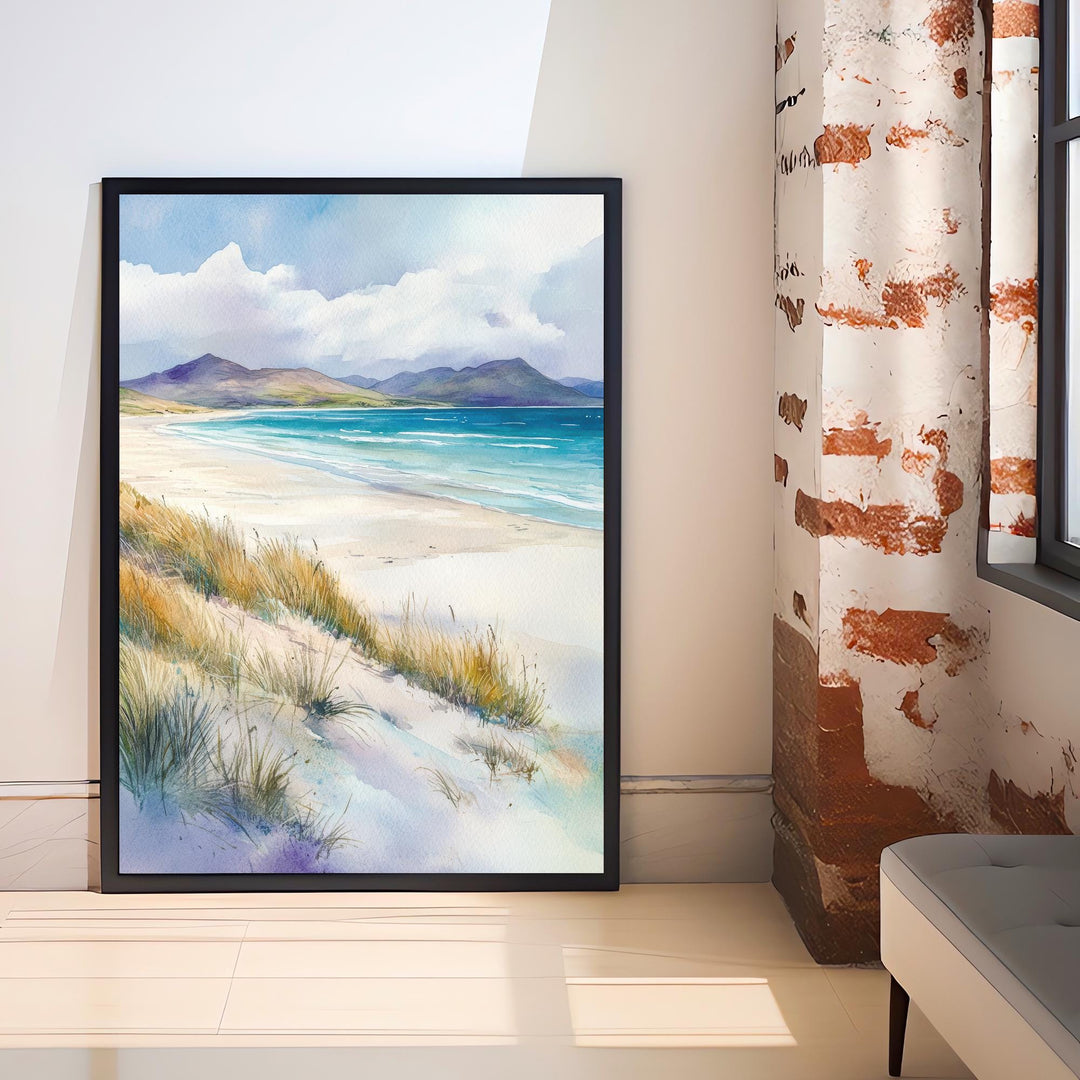 Isle of Harris Watercolour Art Print Beach Poster Outer Hebrides Scotland Travel Landscape Wall Art Turquoise Sea Decor Gift