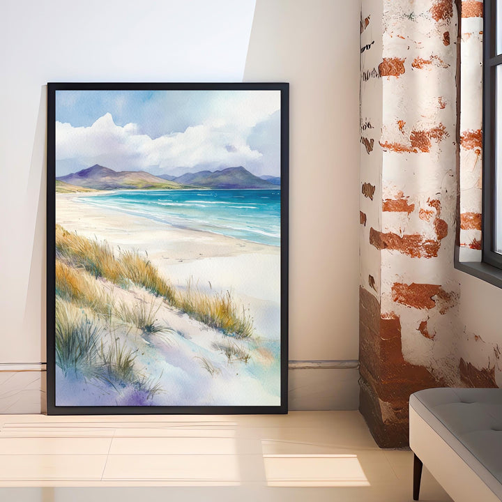 Isle of Harris Watercolour Art Print Beach Poster Outer Hebrides Scotland Travel Landscape Wall Art Turquoise Sea Decor Gift